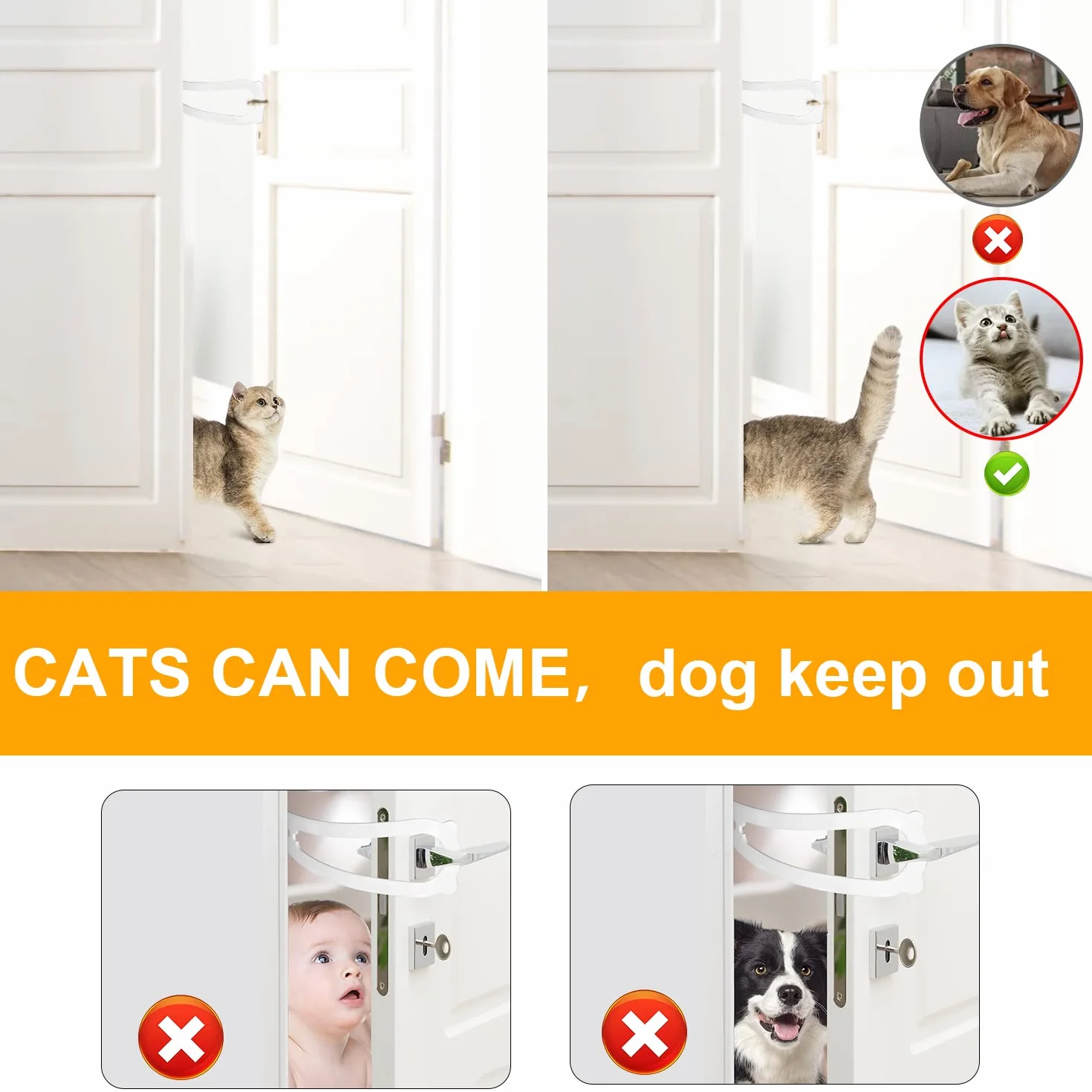 Fermo Porta per Cani 2 Pezzi Serratura Porta Sicurezza Bambini Gatto Cane Bianco