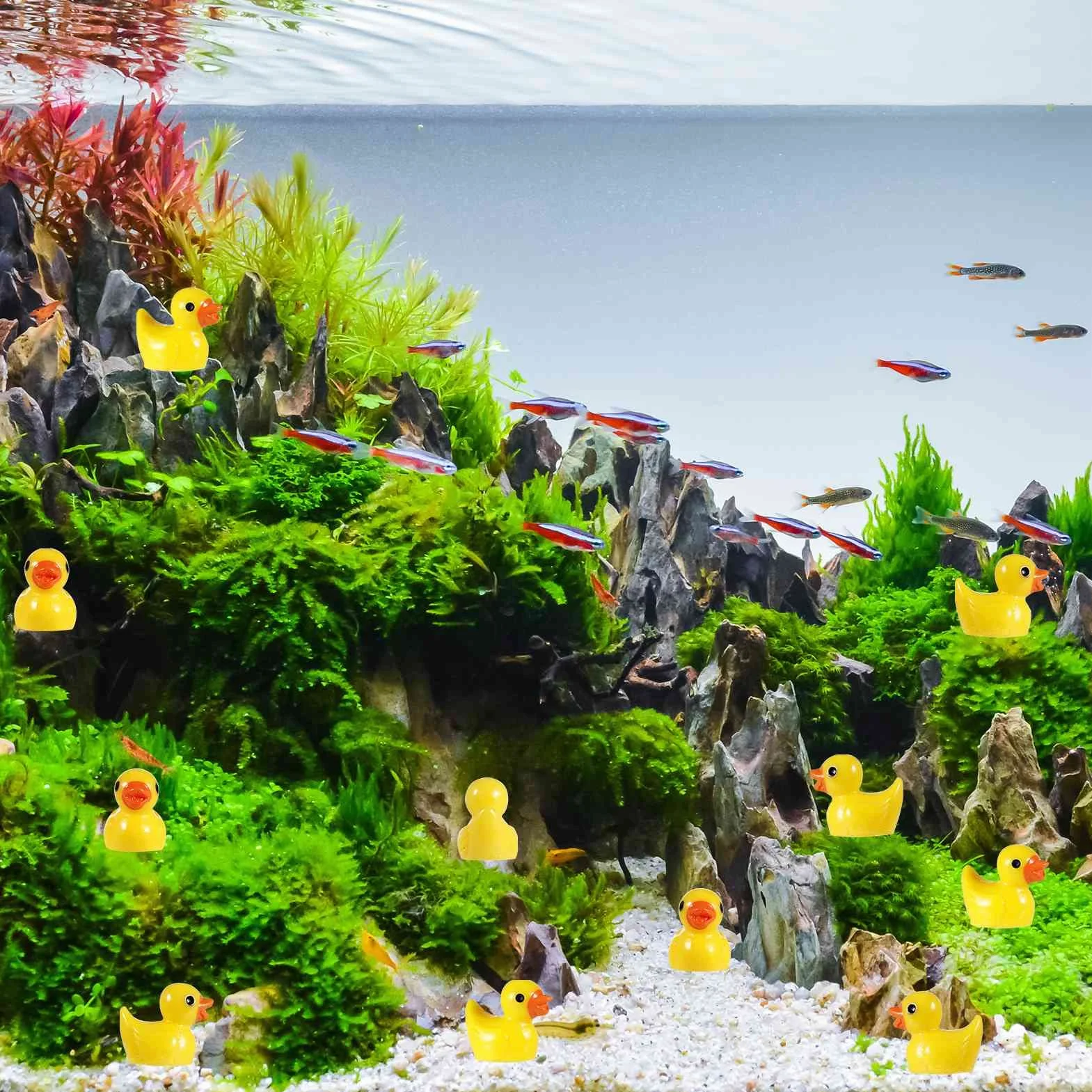 Fanshiontide Mini Anatre, 100 Pezzi, Statuette in Resina, Piccole Anatre, Decorazione per Acquario, Giardino in Miniatura, Fai da Te, Micro Decorazioni per Paesaggi (Giallo)
