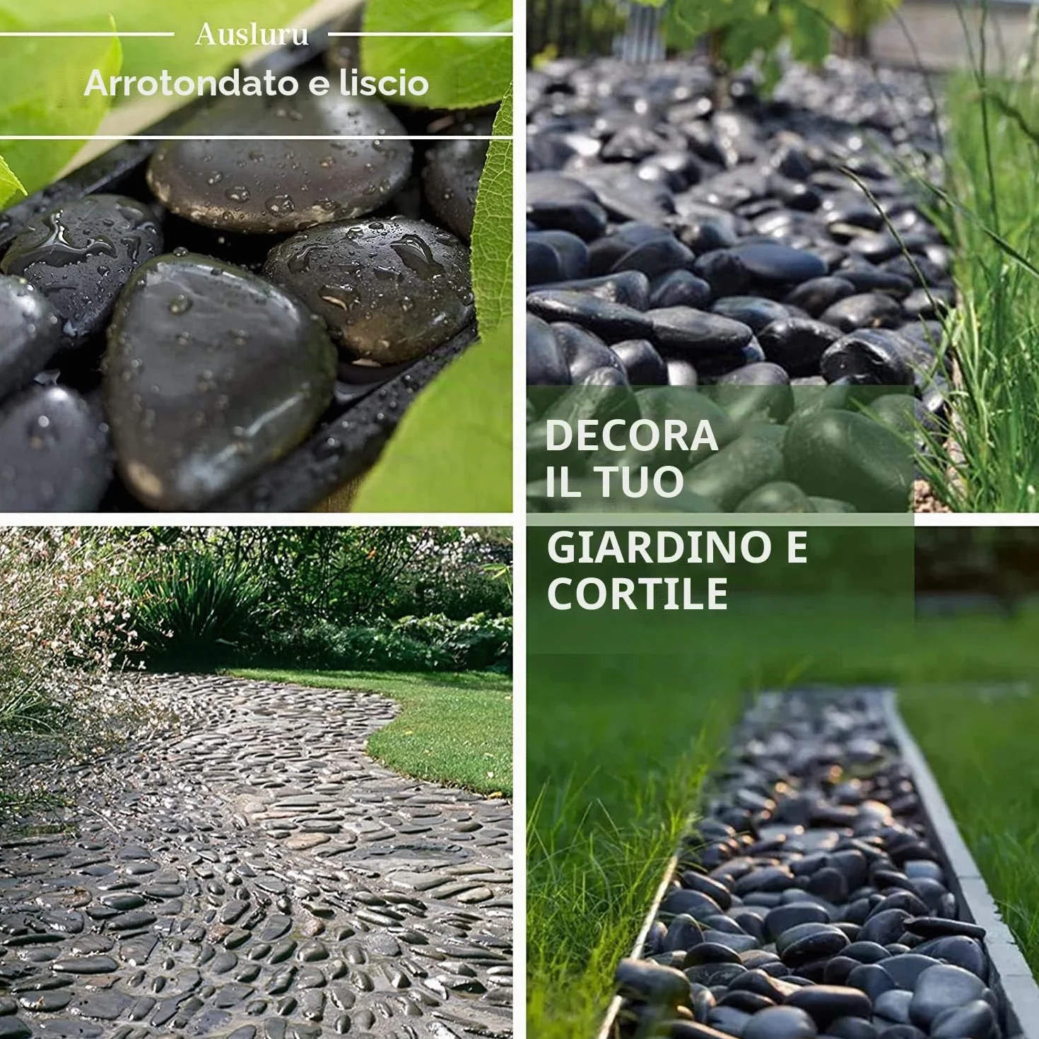 LATERN 1KG Ciottoli Naturali, Pietre di Fiume Lucidate Nere Ciottoli Decorativi Rocce di Fiume per Piante di Bambù, Acquario, Riempitivi per Vasi, Giardino delle Fate, Decorazioni per Acquari