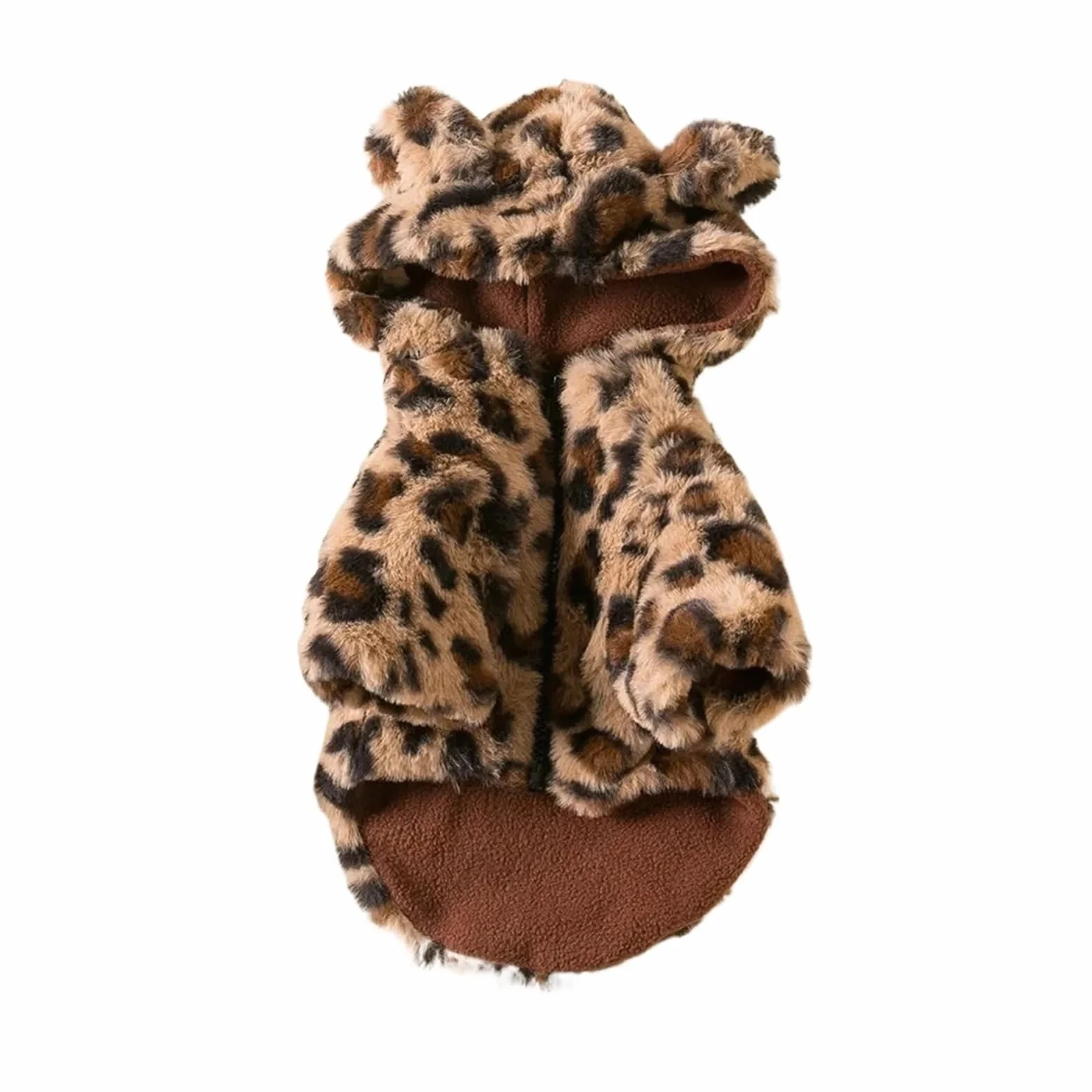 Vestiti Invernali for Cani, Caldi in Pile con Cappuccio, Cappotto Leopardato, Giacca, Abbigliamento for Bulldog Francese, Costumi for Animali Domestici(Brown,L)