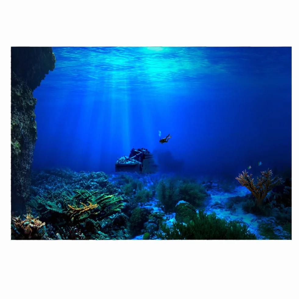 Sfondo Acquario, 61 x 30cm Sfondo Posteriore Acquario Sfondi per Acquario Poster Adesivo del Mondo Marino in PVC Impermeabile Decorazione per Acquario