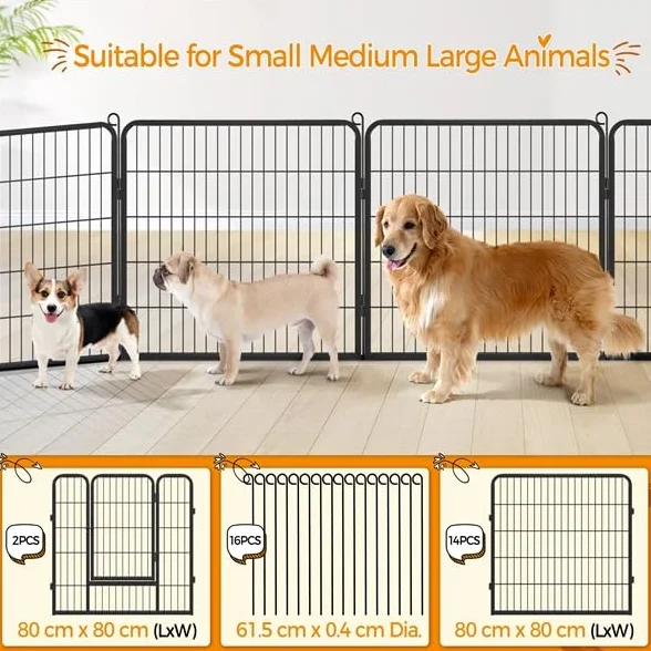Yaheetech Recinto per Cani Cuccioli Conigli Gatti Animali Domestici da Interno e Esterno Giardino Rete Recinzione Metallica Ferro 16 pz 80 x 80 cm