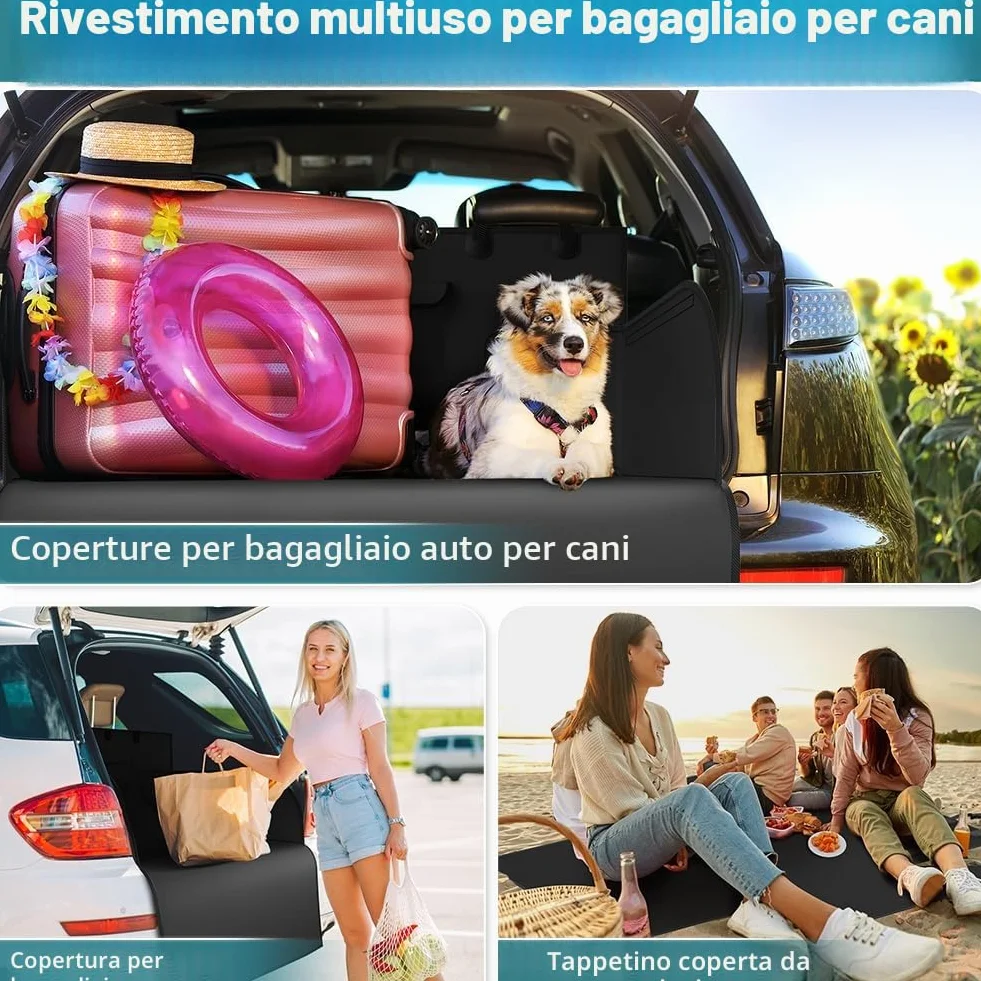 KYG Telo Auto per Cani Universale Impermeabile e Resistente Telo Bagagliaio Auto con Protezione Laterale Telo Cane Auto Bagagliaio Facile da Pulire per Auto, SUV e Camion, 185 * 105 * 38cm - Nero