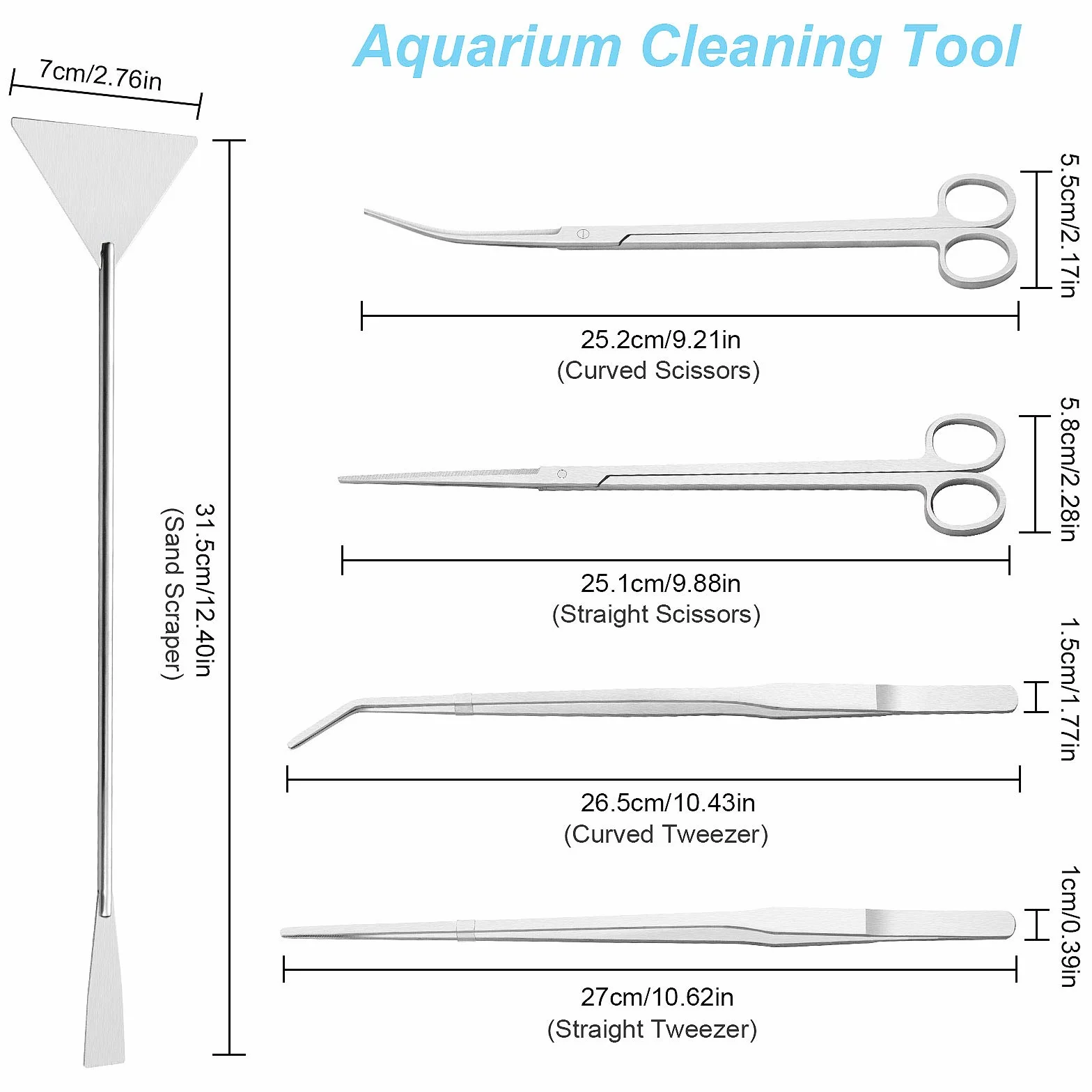 Czemo Serbatoio per Pesci d'acquario in Acciaio Inossidabile Forbici Pinze Spatola Aquascaping Attrezzi per Fish Tank Piante