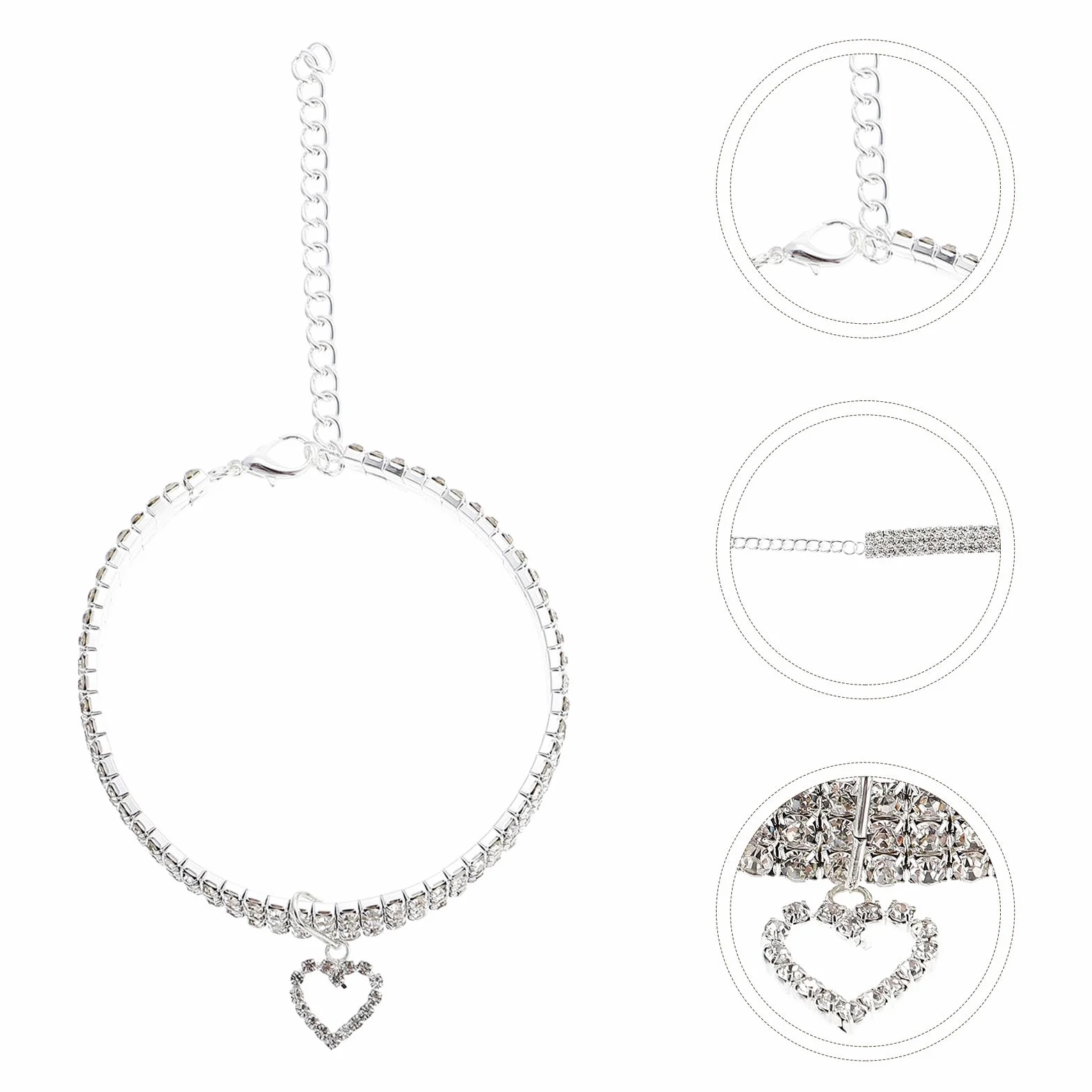Collare per Cani Cuccioli con Pietre Decorative Elastiche Bianche con Ciondolo a Forma di Cuore