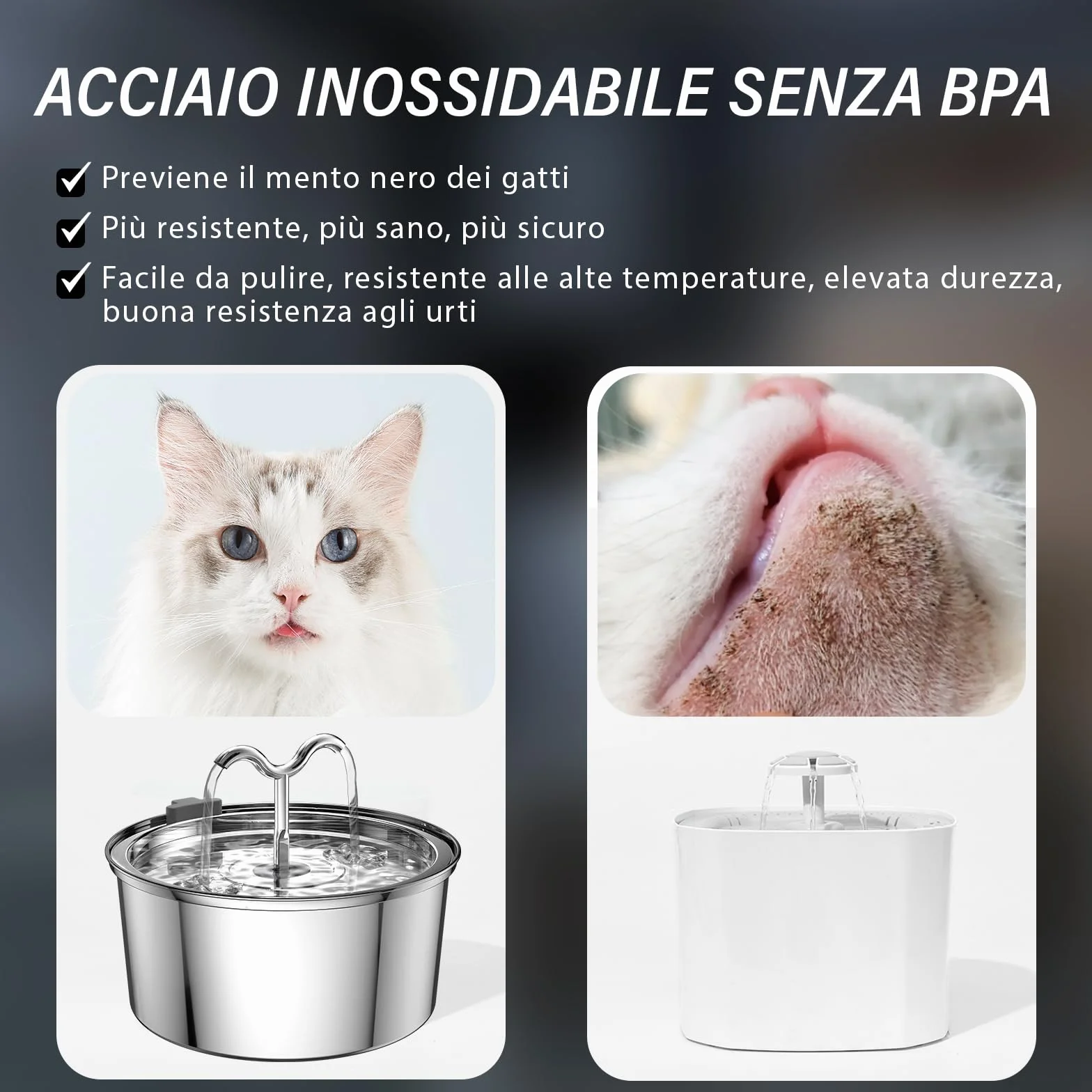 DOOOB Fontanella per Gatti, 3.2L Fontana per Gatti, Automatico Fontanella Gatto Acciaio con Pompa Ultra Silenziosa, Fontana per gatti acciaio inox con 1 Filtro e 1 Spugna