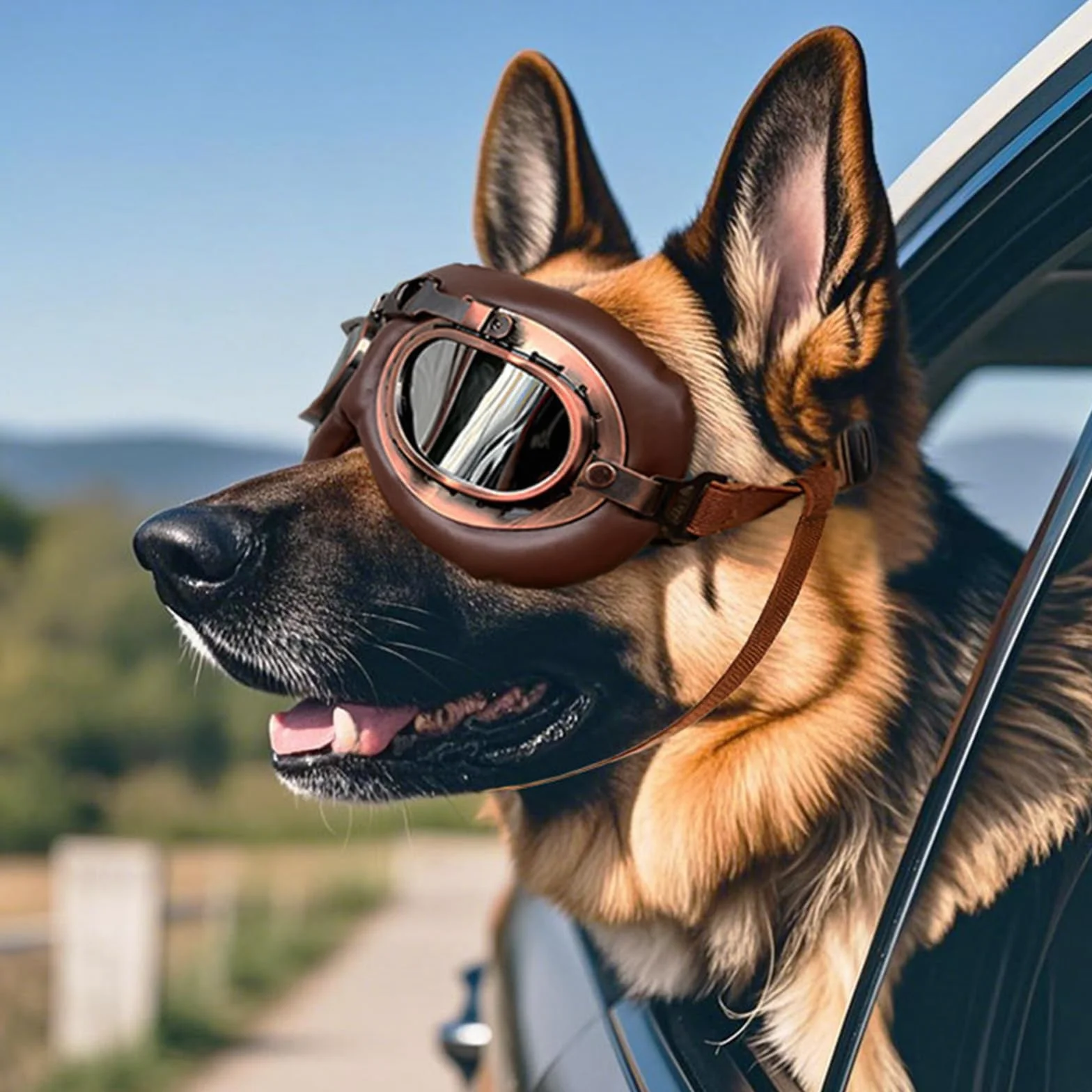 1 Pezzi Occhiali per Cani, Retrò Occhiali Cane, Protezione UV Occhiali da Sole Cane, Antivento Occhiali da Sole per Cani di Taglia Media o Grande Attività all'Aperto, Guida, Marrone