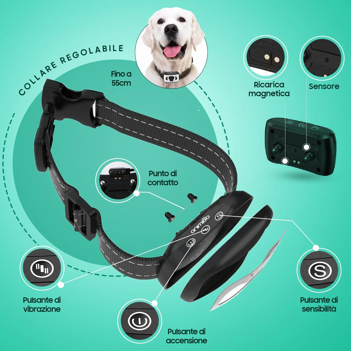 Collare Antiabbaio per Cani Educativo e Innocuo, Collare Cane Vibrazione con 8 Livelli e Suoni Regolabili, Collare Addestramento Cani Fino a 70kg, Senza Scossa, Ricaricabile, 7 Livelli di Sensibilità