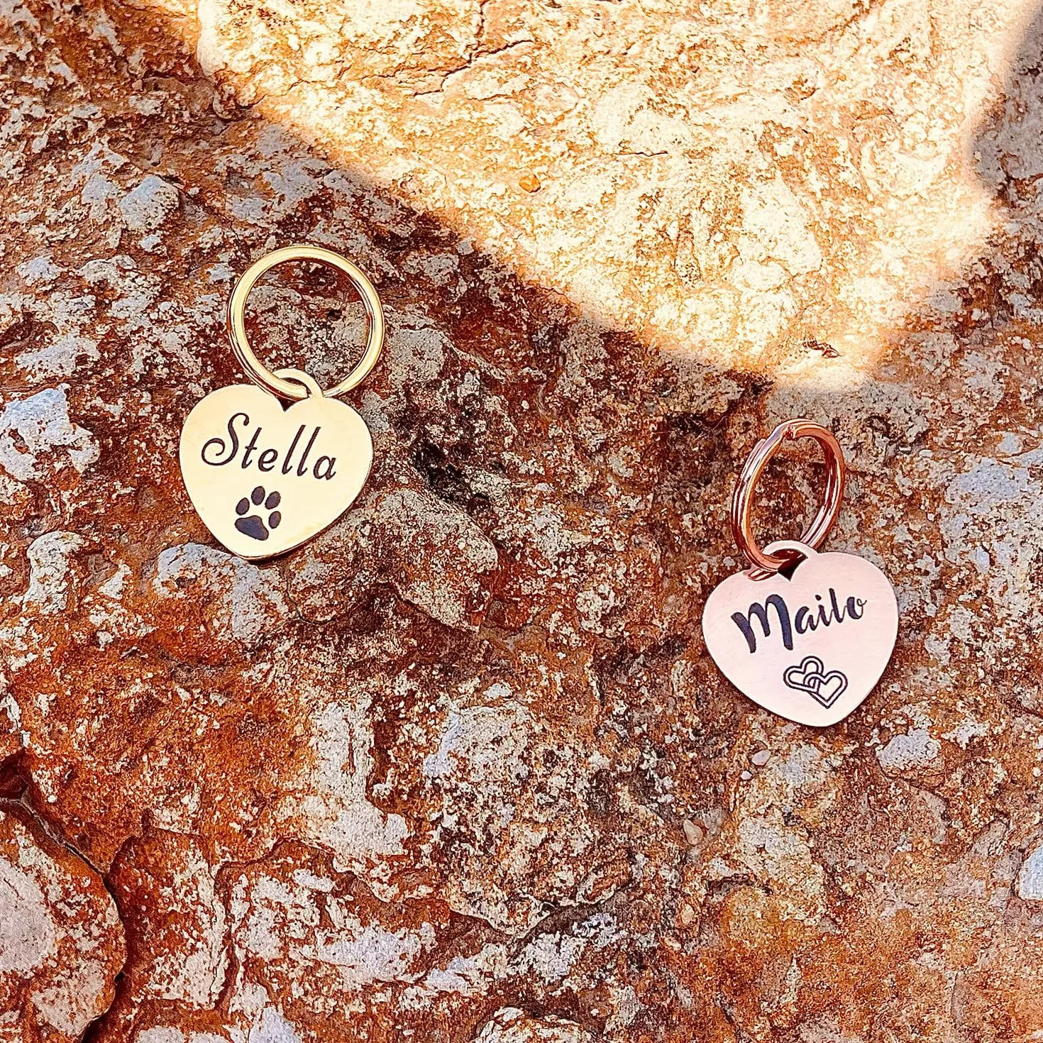 Medaglietta per cani GOLDEN PAW in acciaio inossidabile con incisione a forma di cuore, personalizzata, Oro rosa