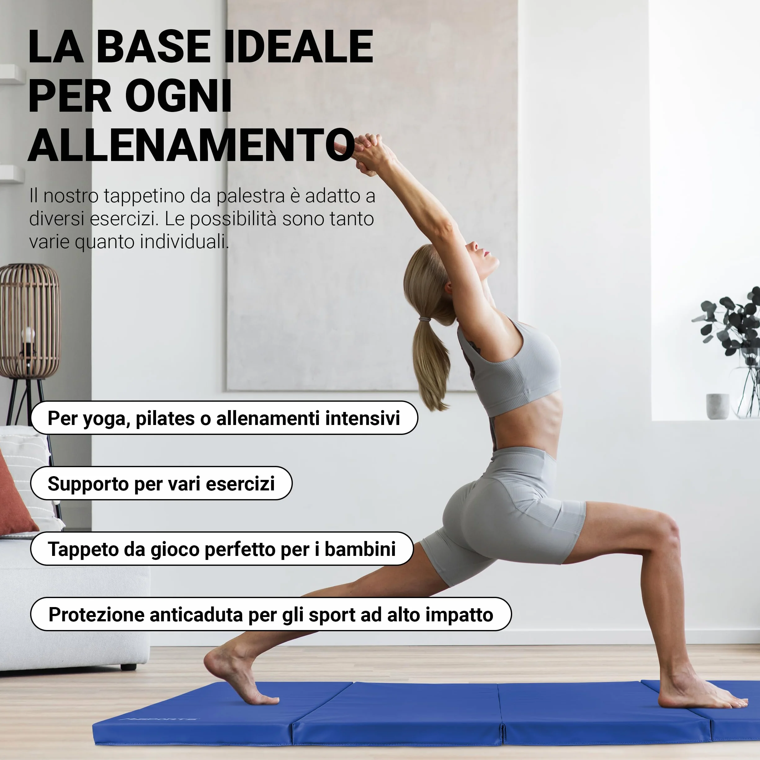 MSPORTS Tappetino da ginnastica di alta qualità, pieghevole, per pavimenti morbidi, 190 x 80 x 5 cm, per la casa, i bambini, gli adulti