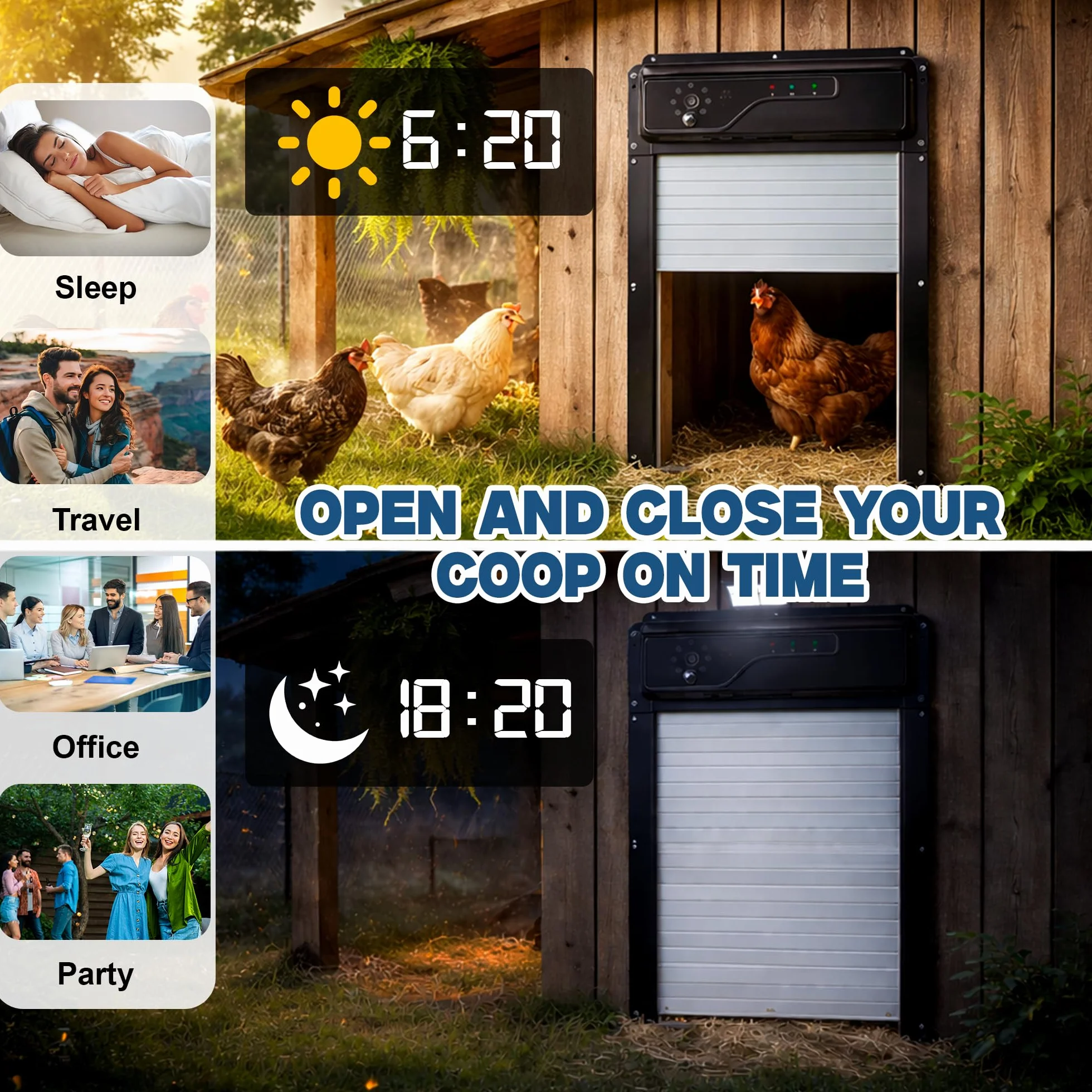 Automatic Solar Chicken Coop Door with Camera 1080P HD Remote Night Vision Motion Detector 8W Battery Powered 5000 mAh