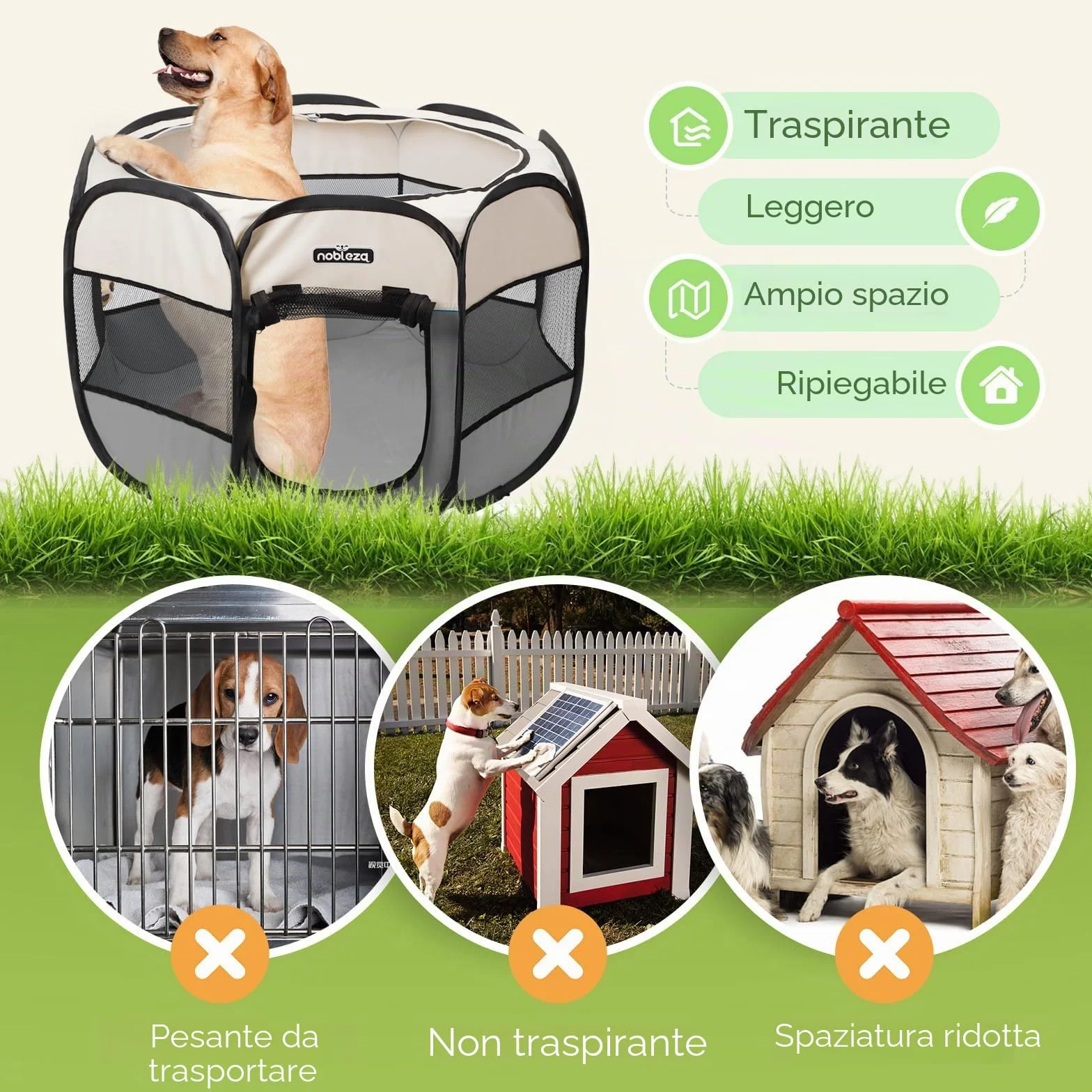 Nobleza Recinto per Cani Pieghevole in Tessuto Oxford Impermeabile 92x92x58cm per Animali Domestici