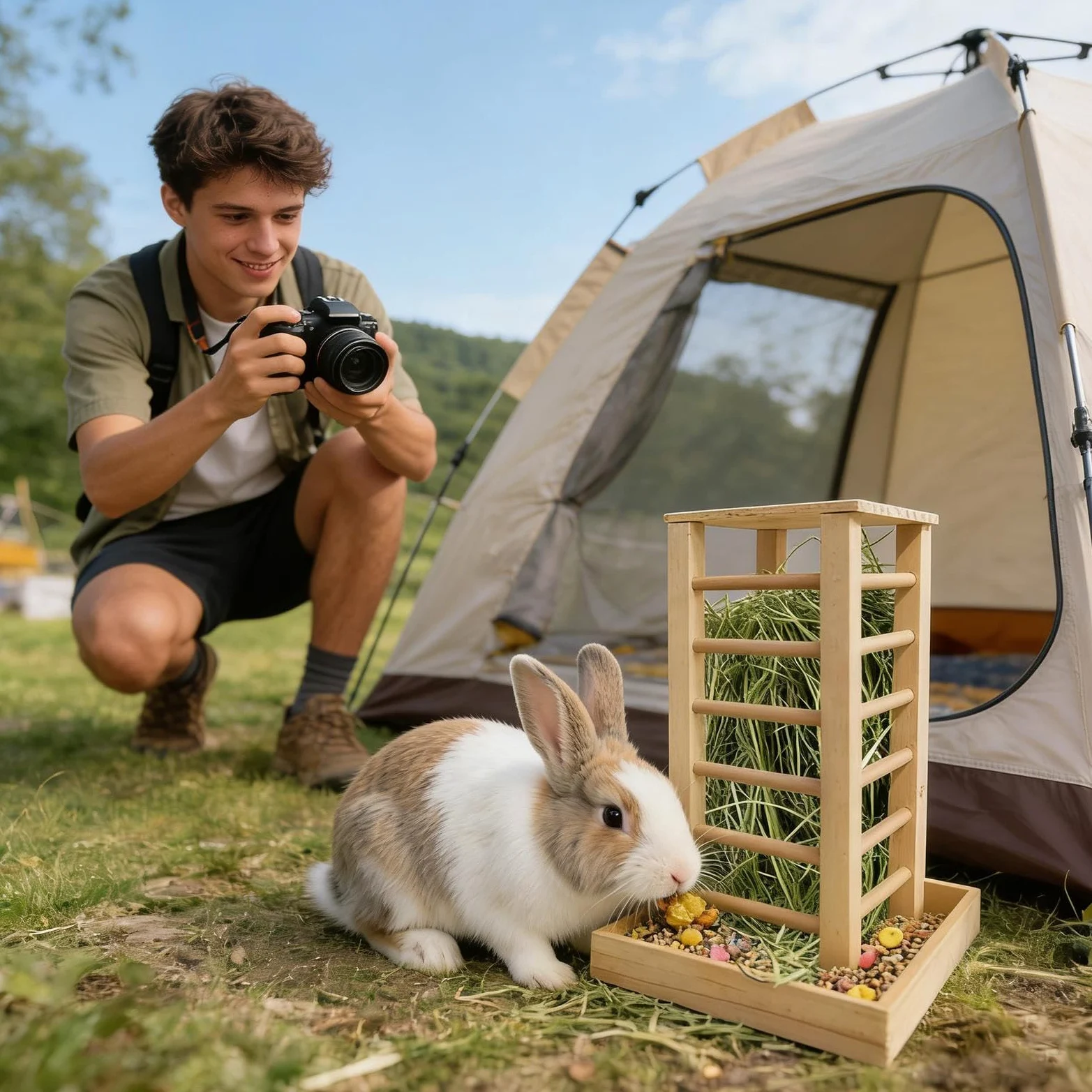 Mangiatoia Per Conigli Porta Cibo In Legno Multifunzionale Per Piccoli | Rastrelliera Per Fieno Per Conigli Per Criceti Ricci Coniglietti Furetti Scoiattoli