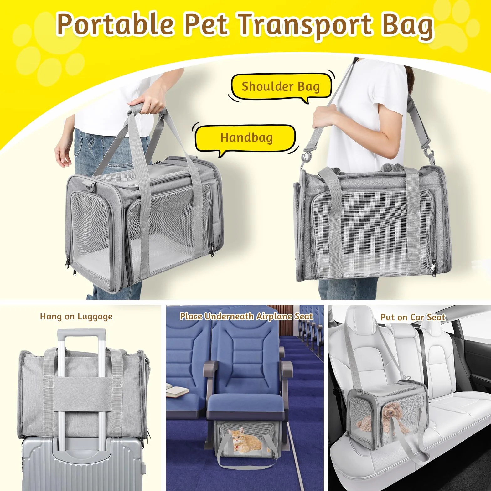 Borsa da Trasporto Traspirante Pieghevole per Gatto e Cane, Capacità 3-6 Kg, Media Taglia, per Viaggio in Aereo