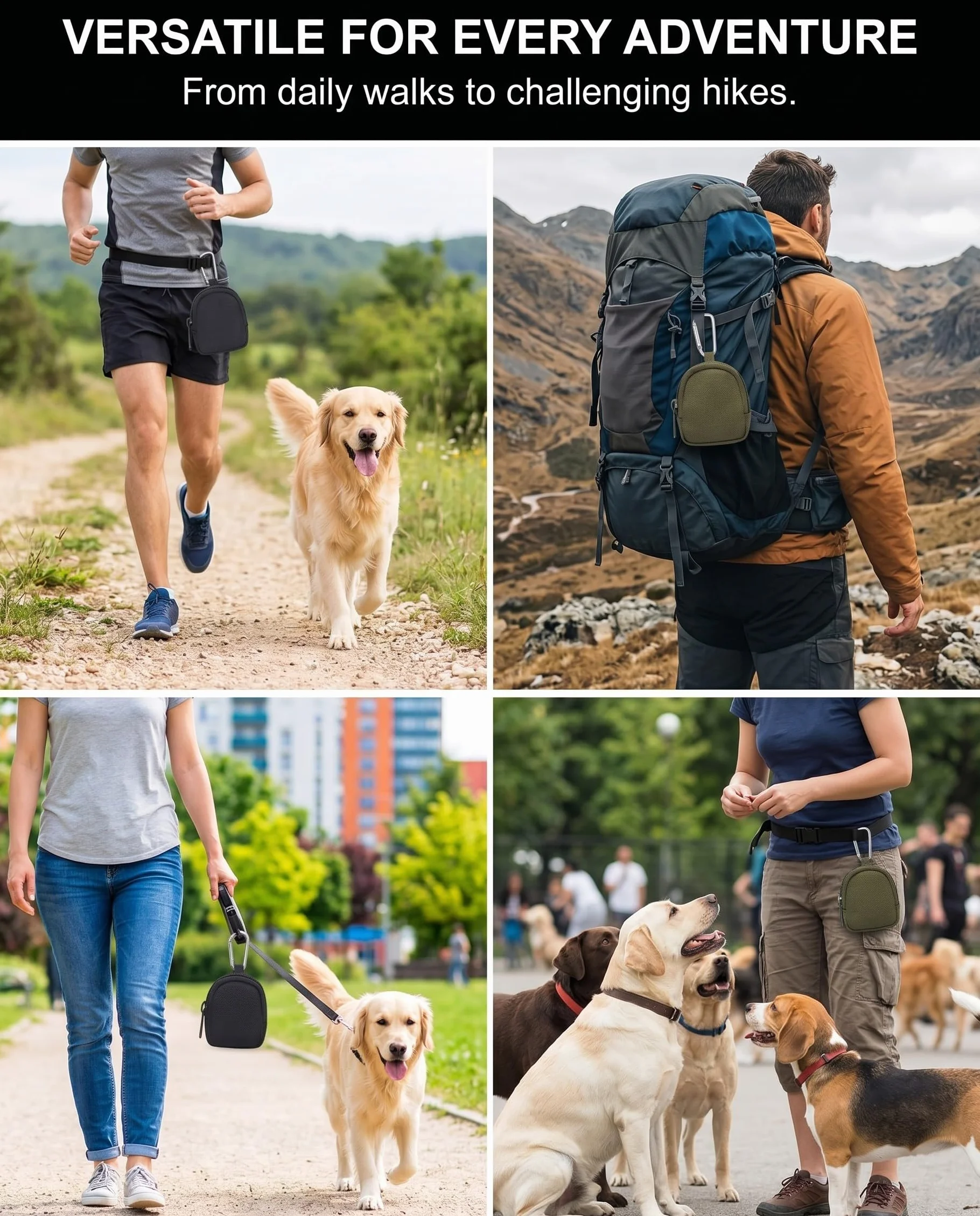 Borsa Addestramento Cane Set 2, Mani Libere con Moschettone, Nero e Verde Militare. Porta Premietti Robusto per Addestramento e Passeggiate Efficaci.
