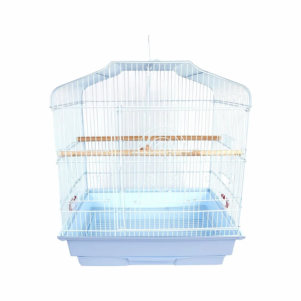 BAKAJI Gabbia Voliera per Uccelli 46.5 x 35.5 x 65.5 cm Bianco con Vassoio Scorrevole e Posatoi in Legno