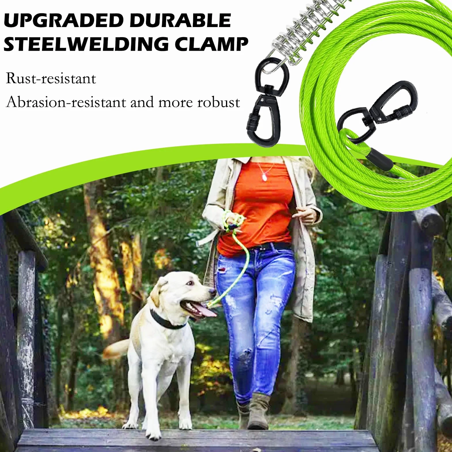 Guinzaglio esterno,resistente da 4 mm, per cani con gancio girevole, cavo in acciaio leggero, guinzaglio per giardino, terreno libero e viaggi (3m)