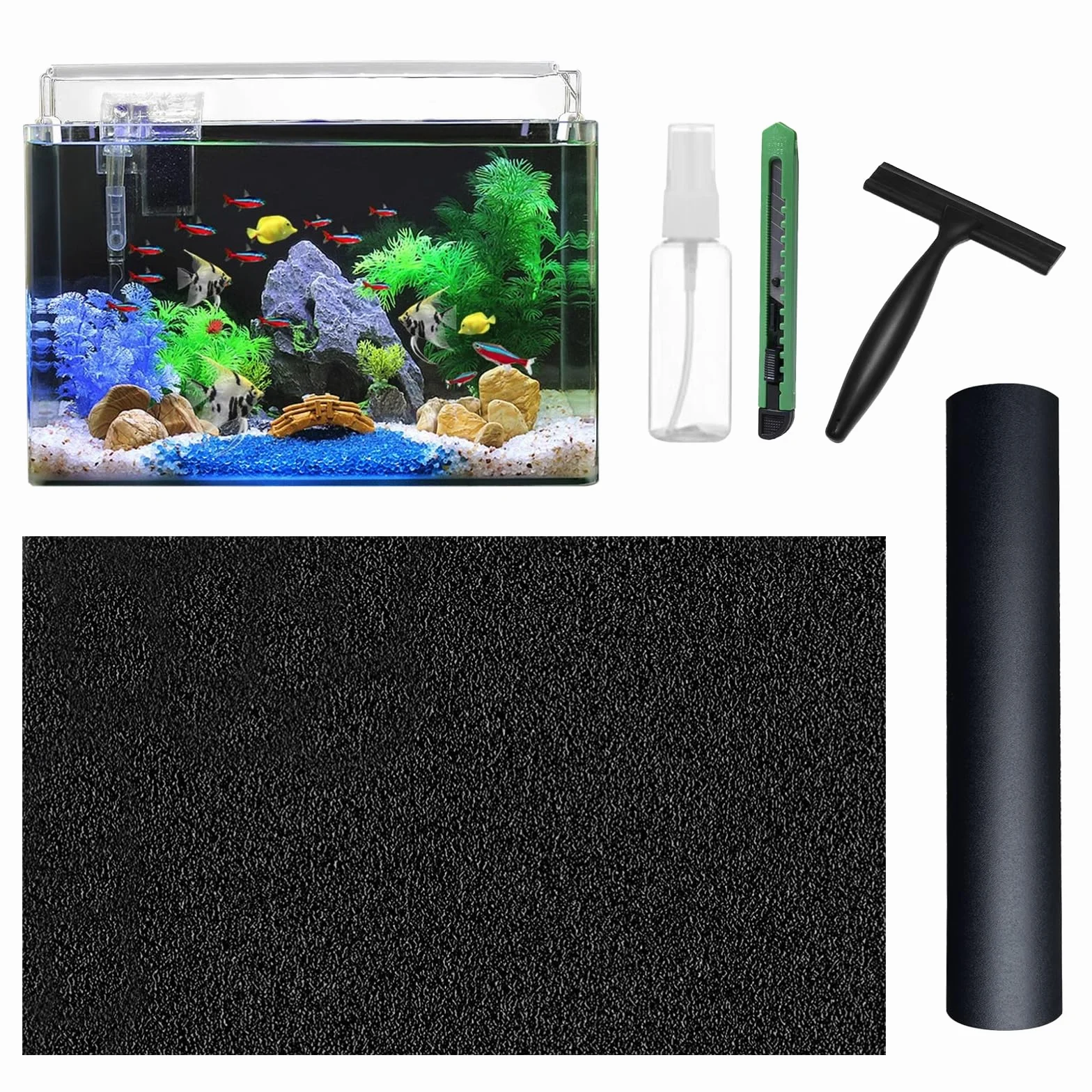 Sfondo Acquario - Acquario Sfondo Nero - Adatto per La Maggior Parte delle Dimensioni Dell'Acquario Standard, Basta Strappare L'Adesivo Incluso E Incollarlo Rapidamente