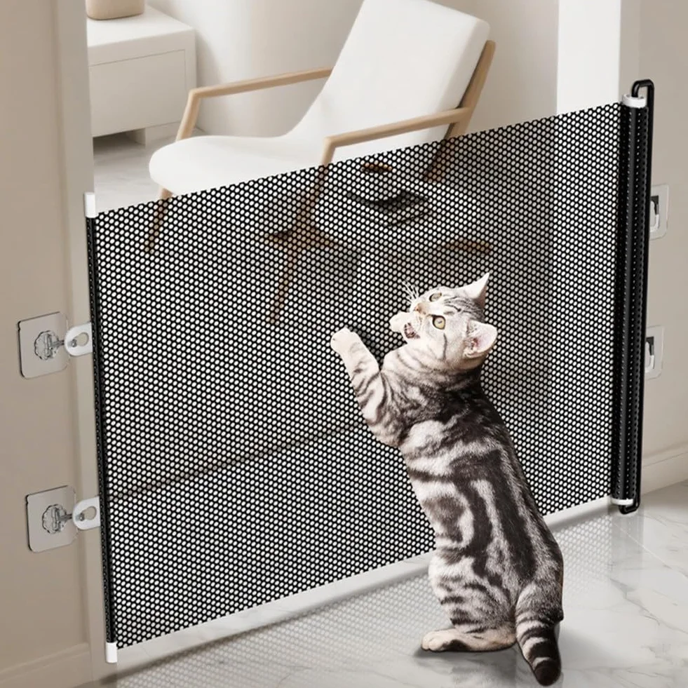 Cancello retrattile per animali domestici 85x140 cm doppio gancio per gatti e cani piccola taglia
