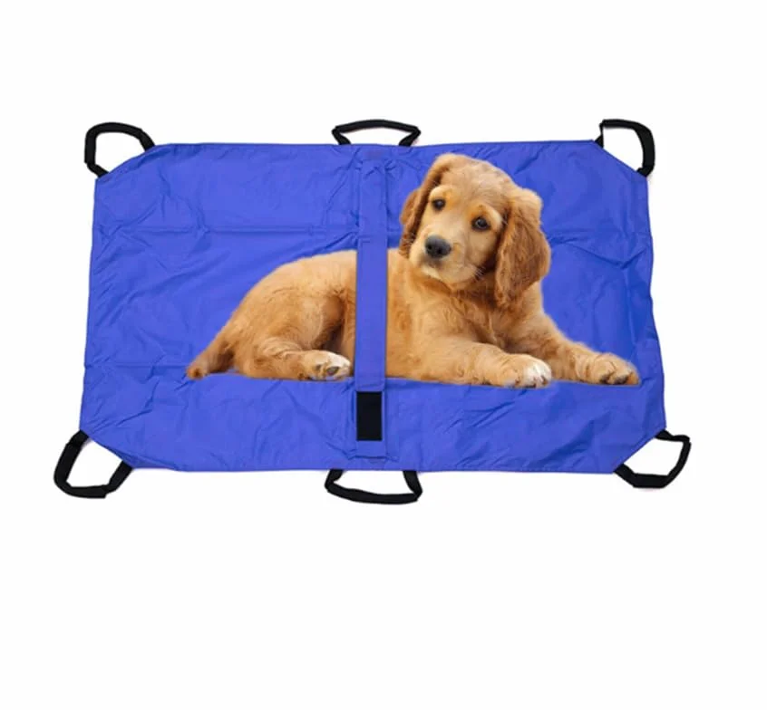 Barella Per Il Trasporto Di Cani, Trasportino Di Emergenza Per Animali Con Cinghia Di Sicurezza, Telo Scorrevole Per Aiuti con Cintura di Sicurezza, 6 Manici,Blu
