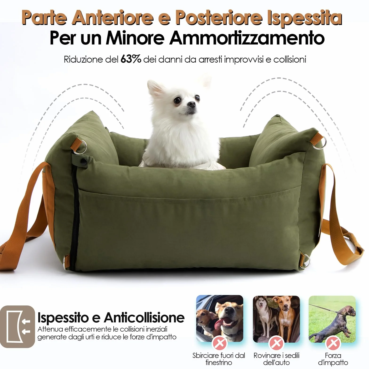 Seggiolino auto per cani di piccola taglia sotto i 15 kg, per cani di piccola taglia con zona di riposo allungabile, rimovibile e lavabile, cuccia per cani con scomparti e cintura di sicurezza