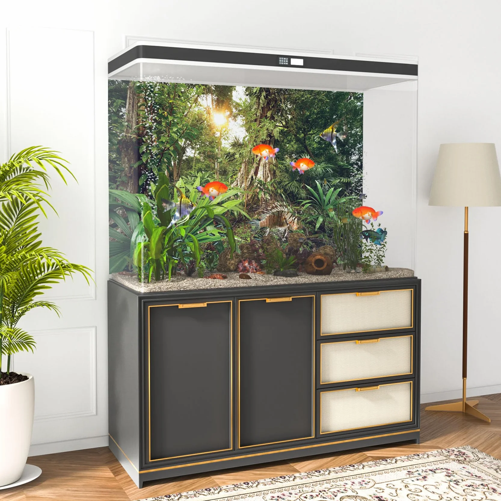 91x50cm Foresta Profonda Terrario Sfondo Sole Piante Tropicali Alberi Acquario Sfondo Foresta pluviale Rettile Habitat Sfondo Vinile