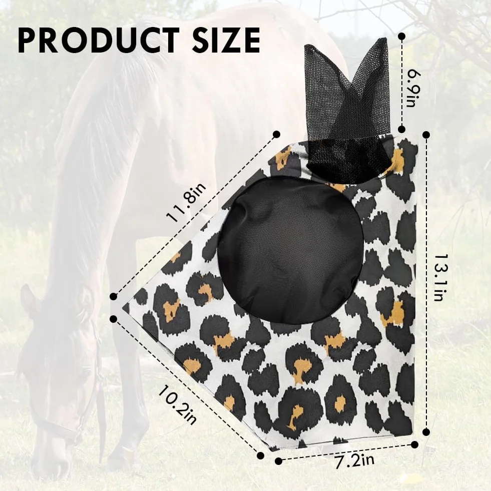 Maschera Antimosche per Cavallo, Maschera Mosche Cavallo Rete Morbida con Paraorecchie, Elasticità Maschera da Mosca per Cavallo con Protezione UV, Anti Mosca, Zanzare(stampa leopardata)