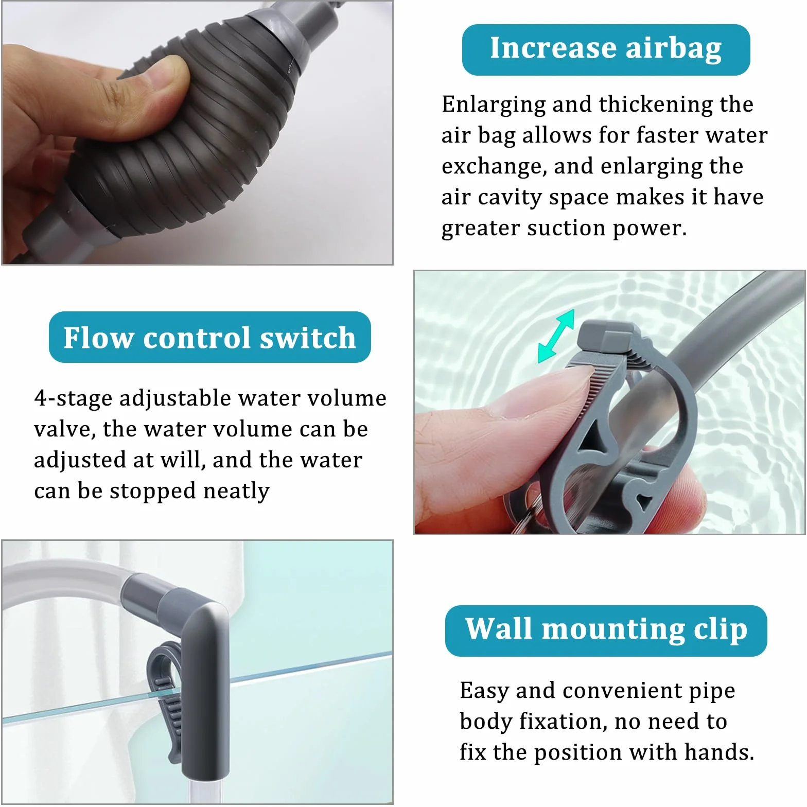 CONNECTION 7 Pezzi Aspiratore Acquario 2.2M Pompa Pulizia Acquario Sifone Acquario Cambio d'Acqua per Acquario Aspirarifiuti Acquario Pulitore Acquario per Pulizia della Sabbia Cambio dell'Acqua