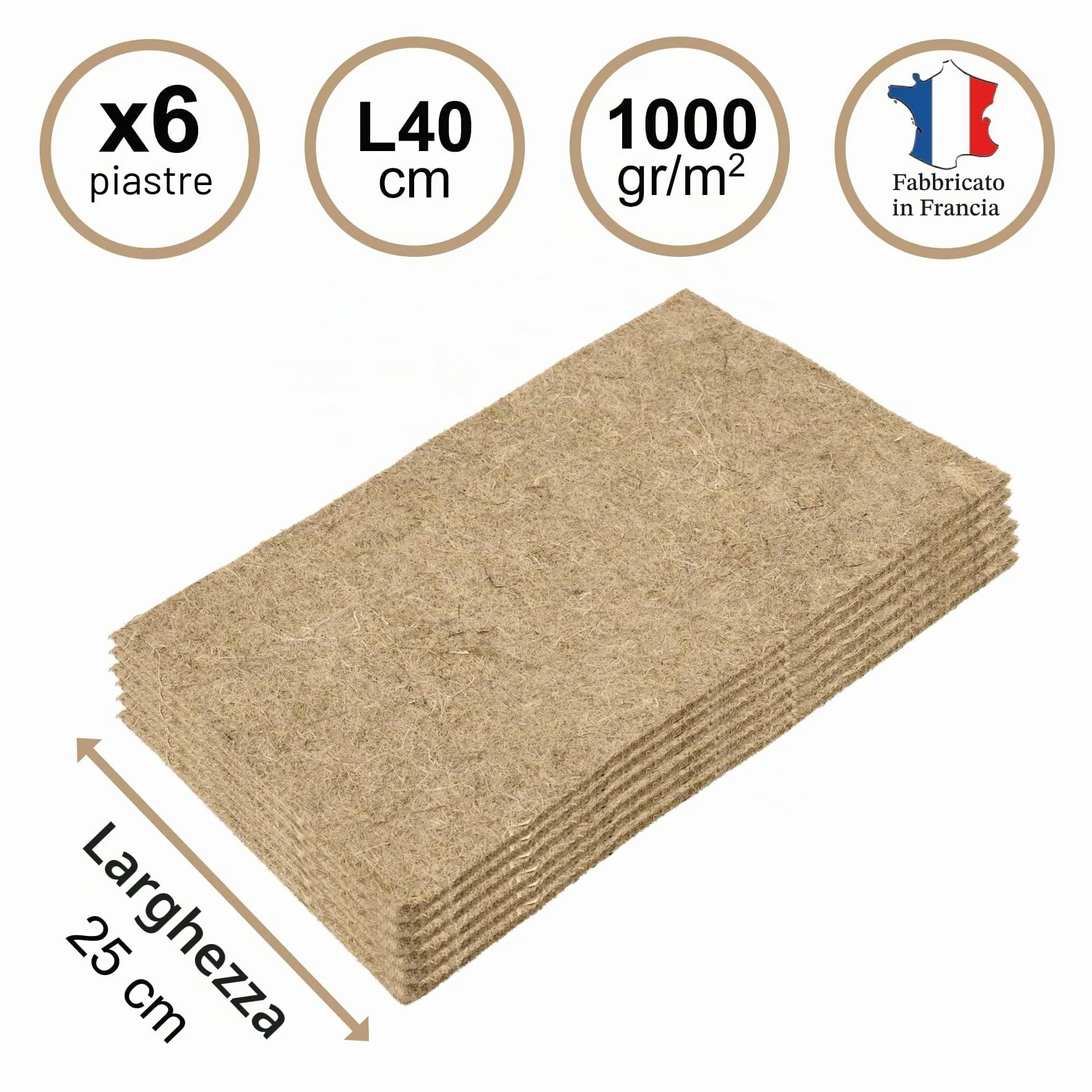 La Cordeline Set di 6 tappeti lettiera canapa naturale, 25 x 40 cm, 1000 g/m², fondo gabbia per roditori, conigli, criceti, ecc