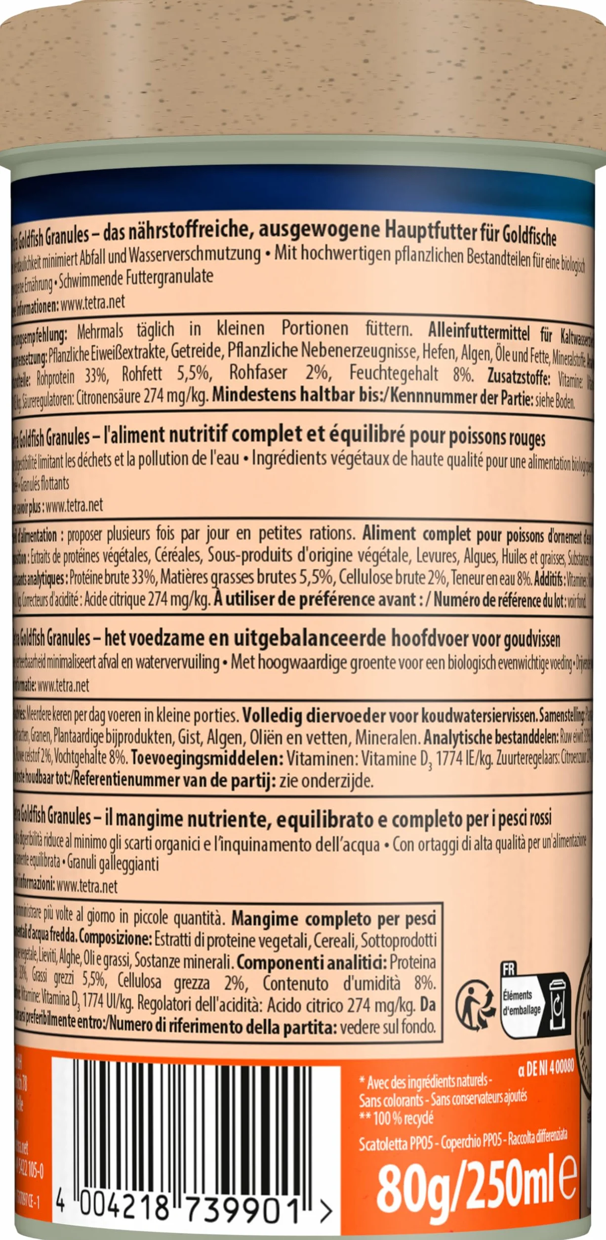 Tetra Goldfish Granules Mangime In Granuli Galleggianti Per Pesci Rossi - 250 Ml