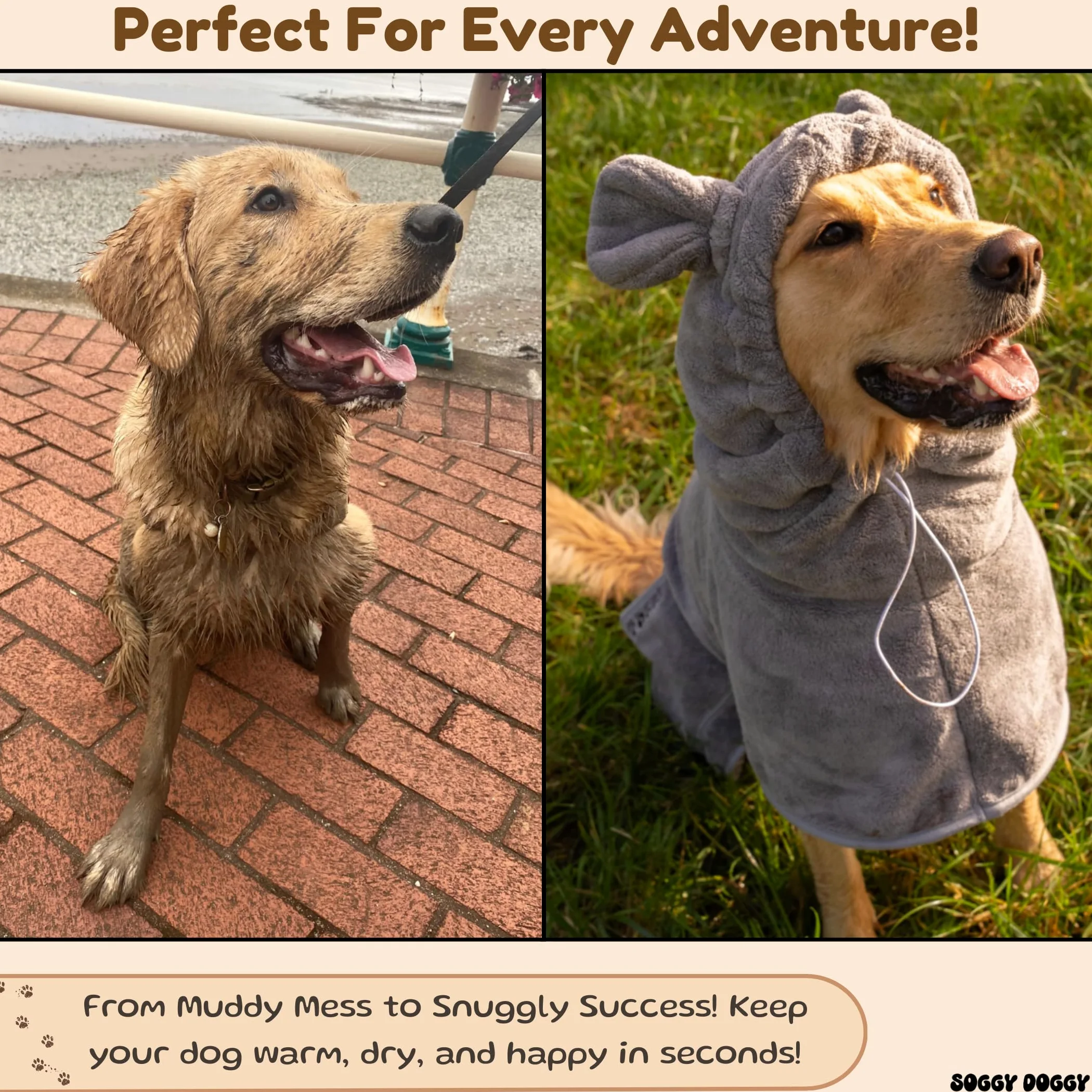 Accappatoio per cani in microfibra, regolabile, ad asciugatura rapida, super assorbente, con tasche, taglie XS-XL, accappatoio per cani di lusso (M)