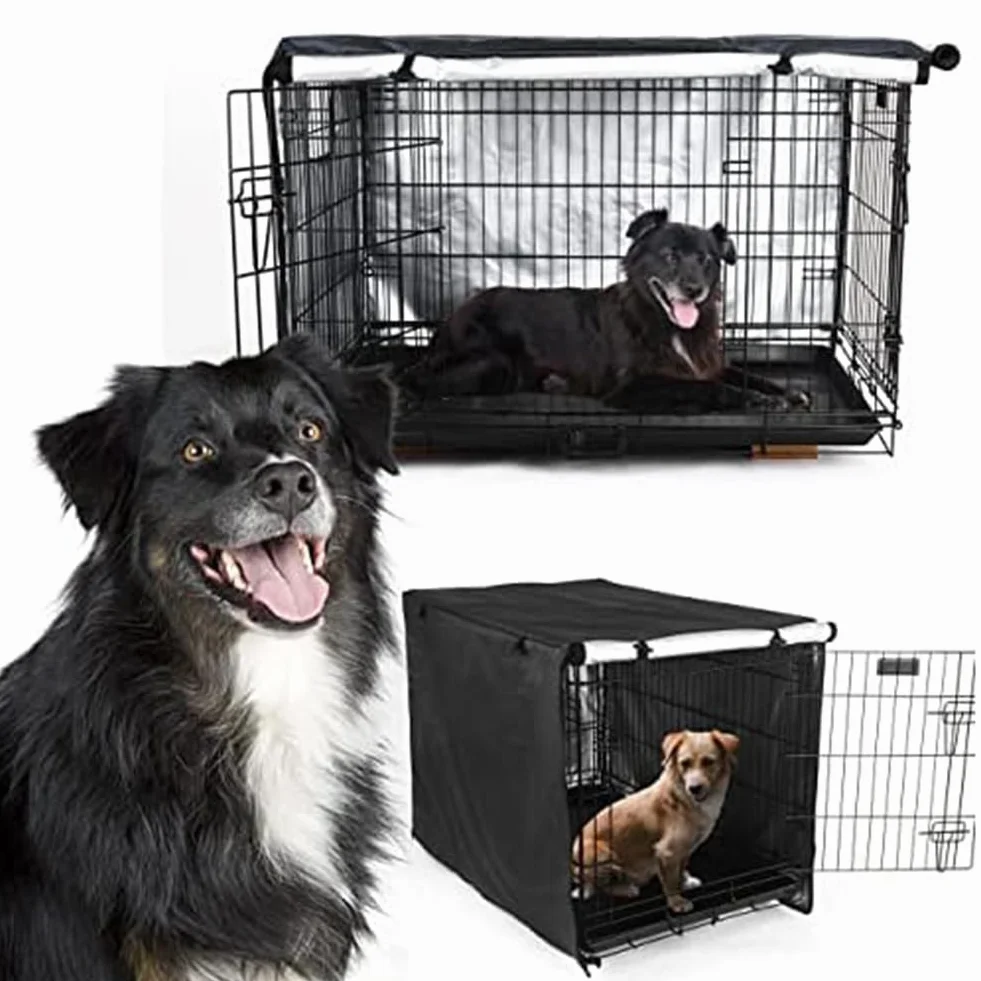 Copertura per gabbia per cani, resistente copertura per cucce per animali domestici, in tessuto Oxford, da giardino, cortile, protezione per gabbie per cani (nero, 124,5 x 79 cm)