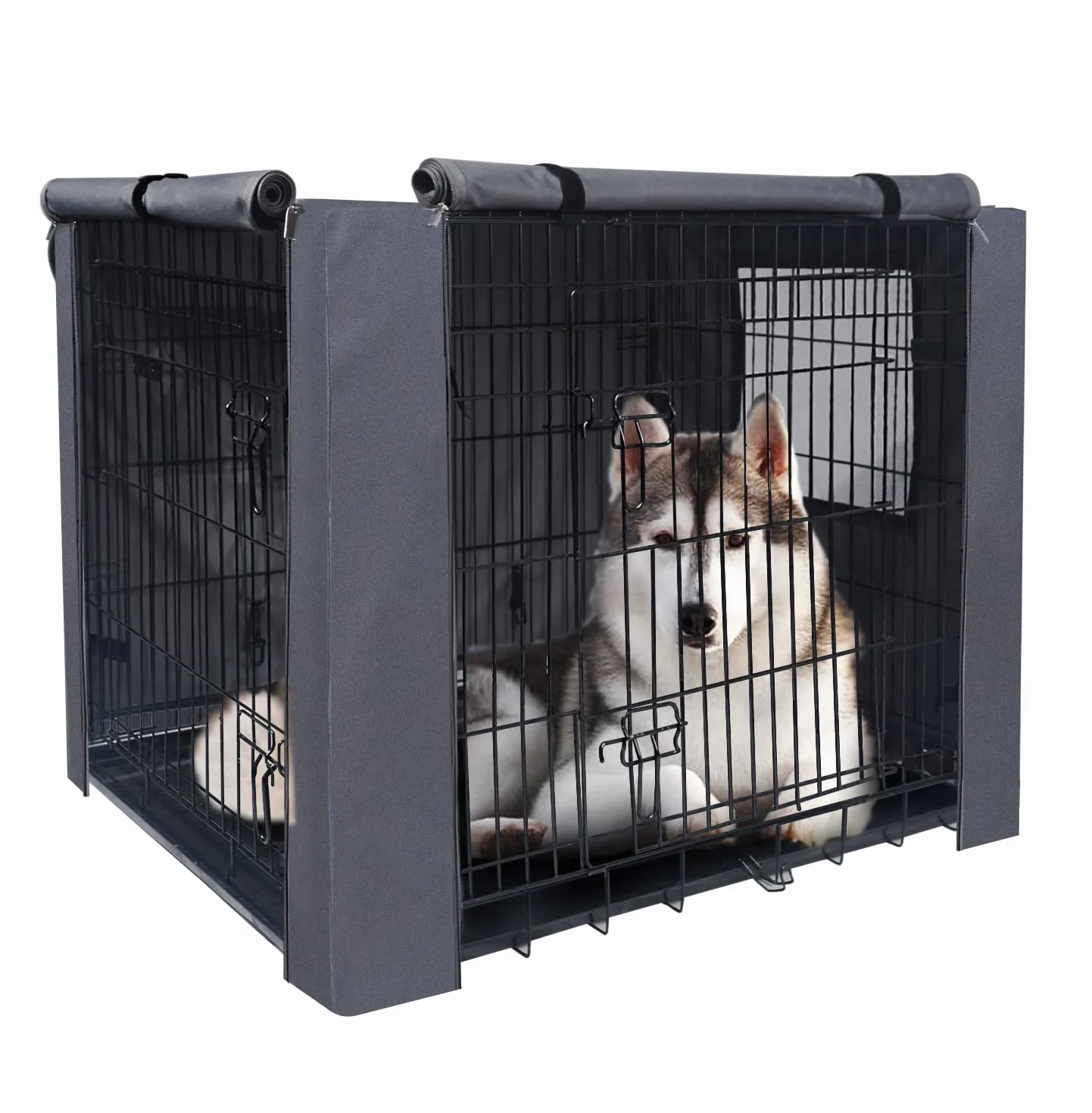 Copertura per gabbia per cani di taglia media, resistente poliestere rivestito in poliuretano per gabbie per cani progettate per gabbie a 1 e 2 porte, include 1 finestra in rete traspirante e 1