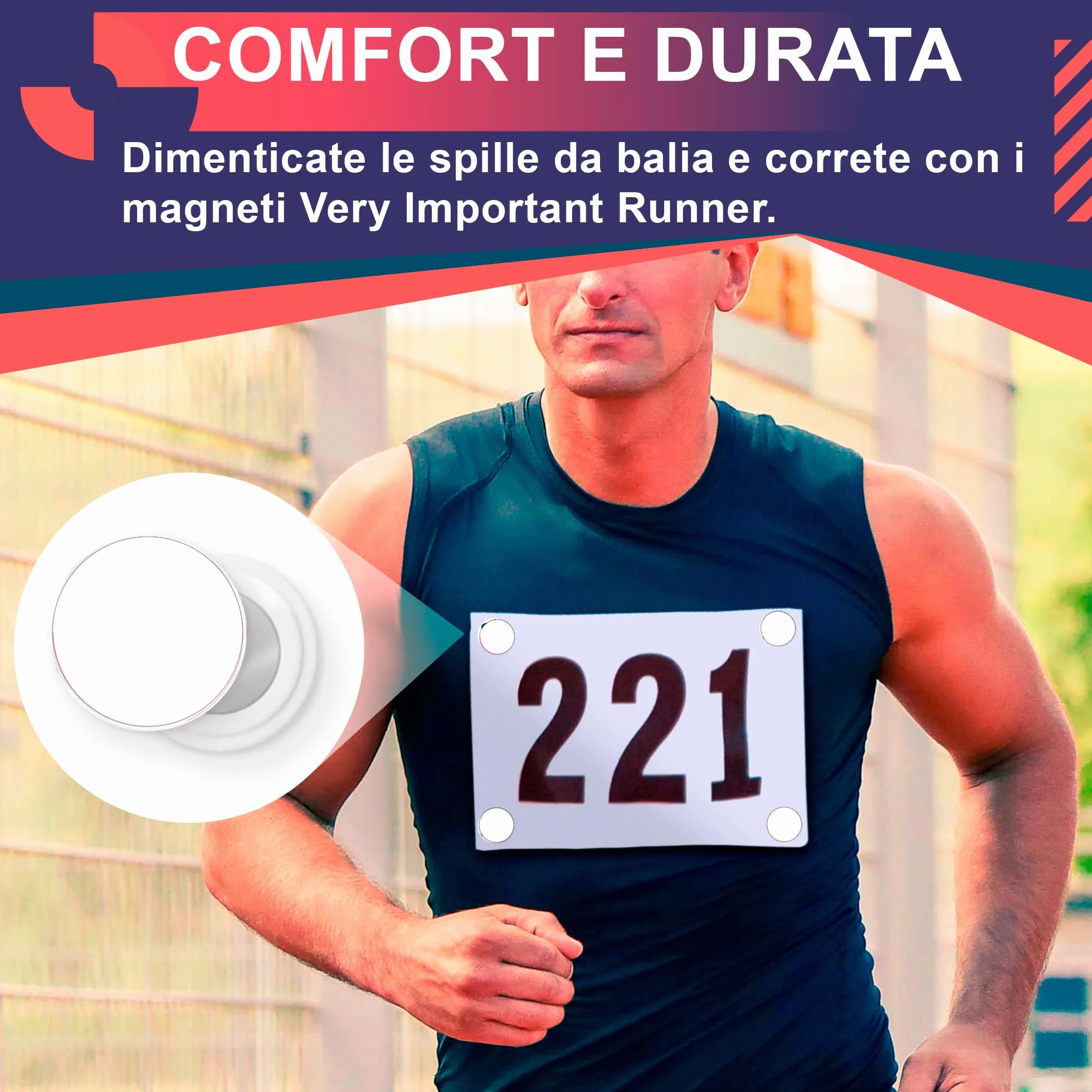 Calamite Porta Pettorale Running Ultra Forti - 4 Magneti Pettorali per Maratona, Trail e Triathlon, Bianco