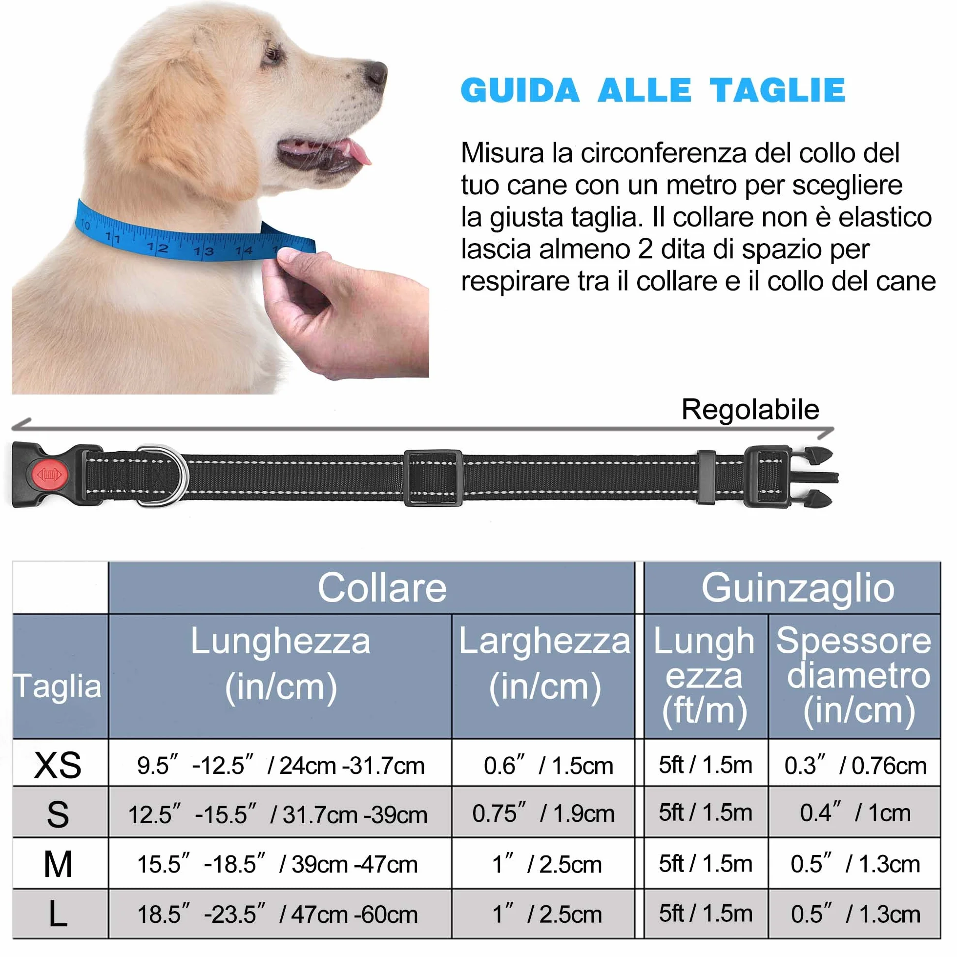 haapaw Collare Riflettente per Cani con Morbido Neoprene Traspirante Regolabile Collari in Nylon Per Cani Piccoli Medi Grandi