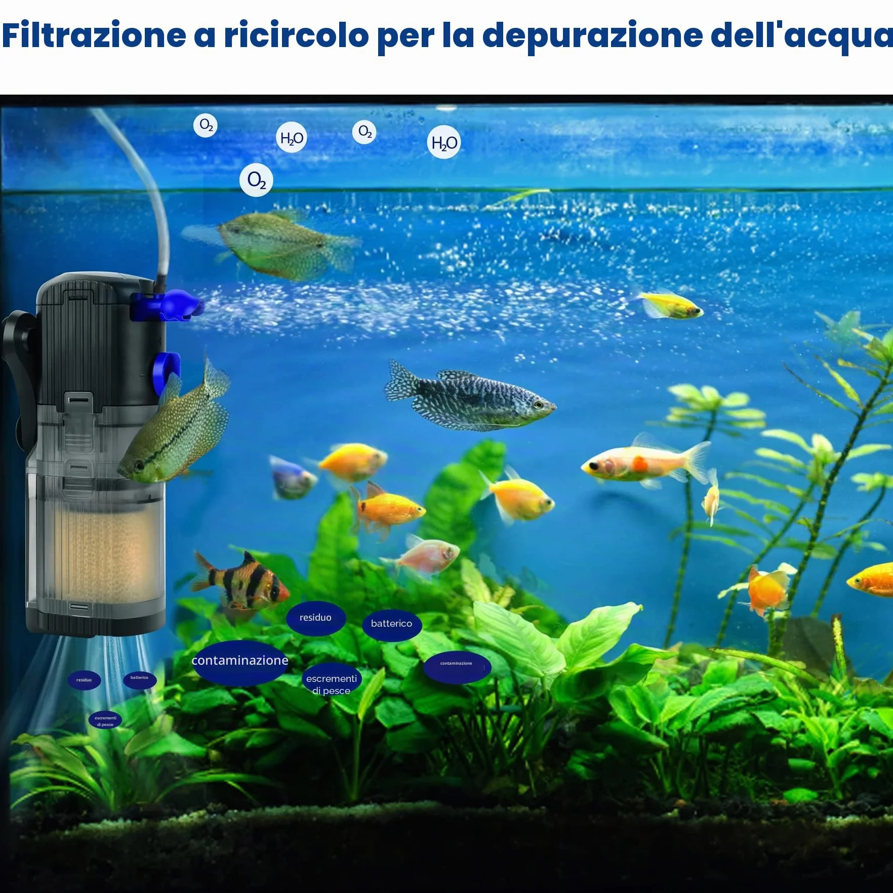 Forever Speed 3 in 1 Filtro Acquario Interno Flusso Regolabile Filtro per Acquario 500 L/H, Pompa Acquario per acquari da 40 a 120 L 8 W