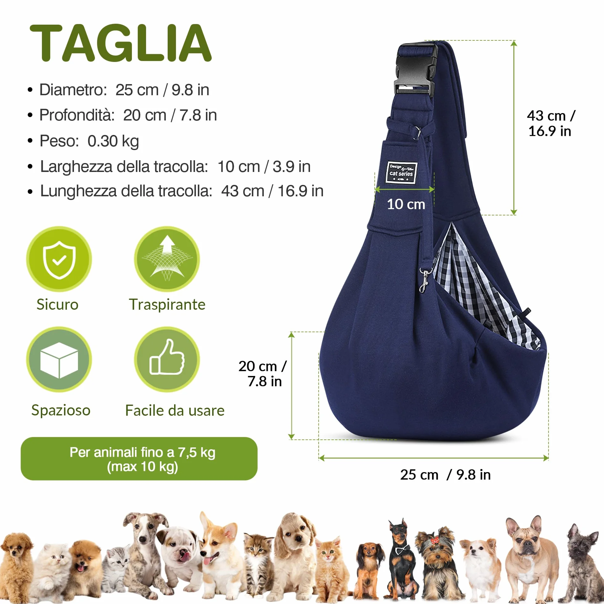 ALLSOPETS Borsa da Viaggio per Cani Piccola Taglia con Tasca Portaoggetti Marsupio Portatile Trasportino Blu Mezzanotte