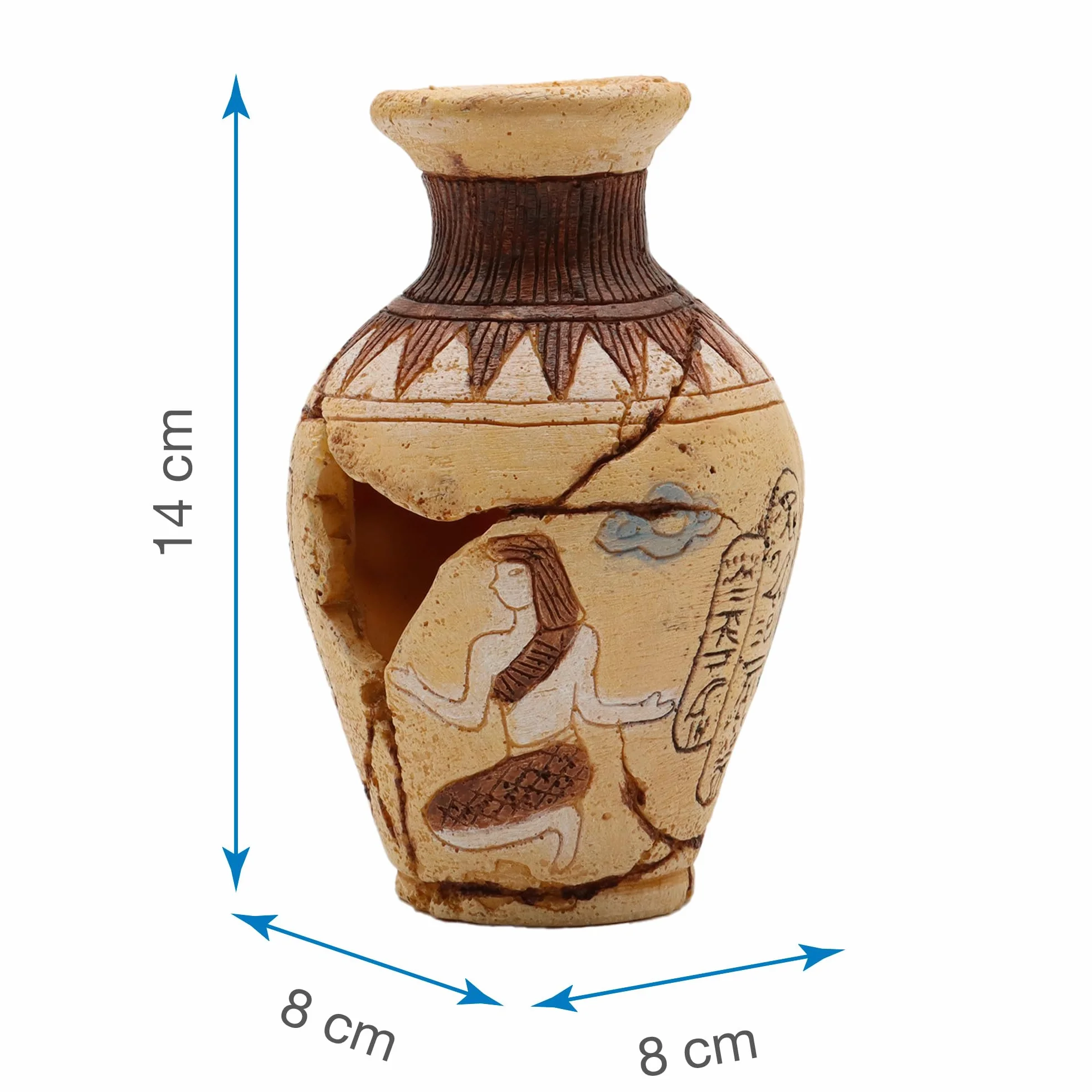 Amtra Deko Anfora Egizia - Decorazione in Resina atossica per Acquari, Accessorio Ornamentale subacqueo, Decorativo rifugio nascondiglio, Dipinto a Mano, Dimensione 14 * 8 * 8 cm