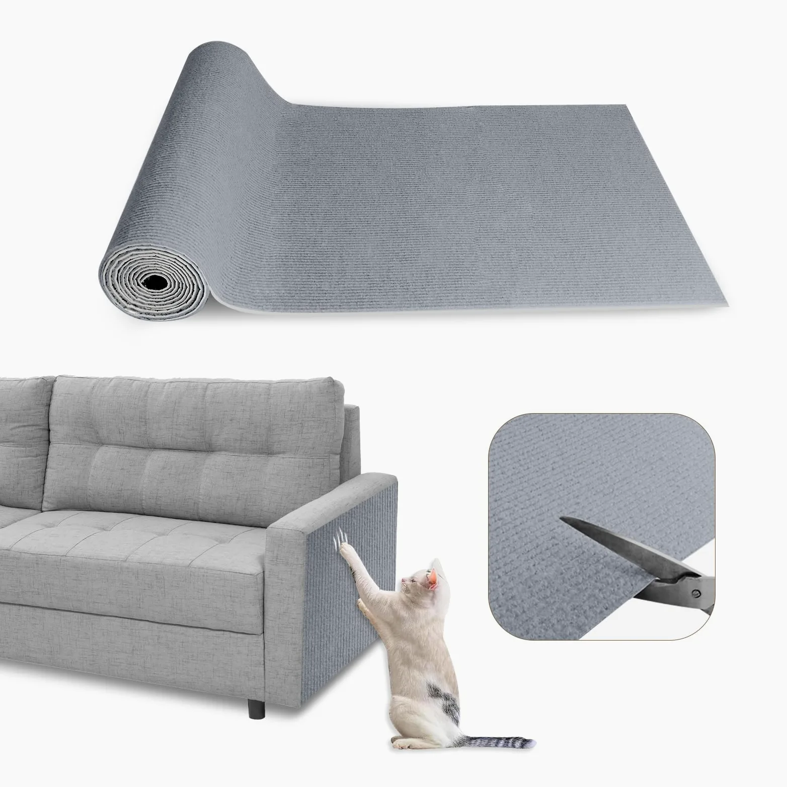 Tappetino tiragraffi per gatti, 40 x 400 cm, autoadesivo, per fai da te, tagliabile, per arrampicata, protezione antigraffio per tappeti, divani, pavimenti, pareti (grigio chiaro)