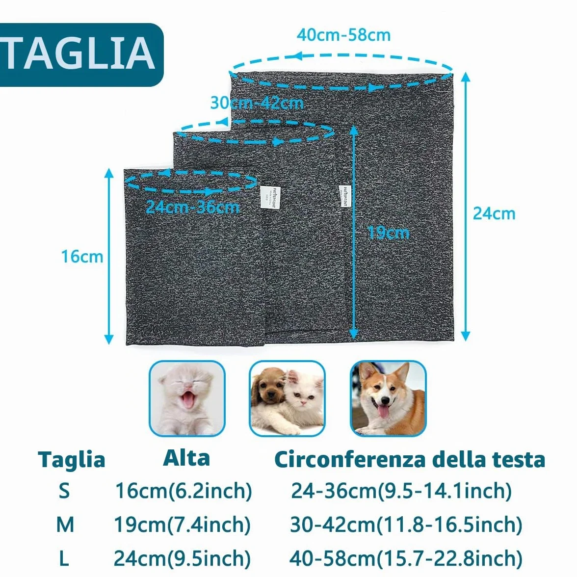 Pattepoint Snood per orecchie cane calma ansia rumore grigio L