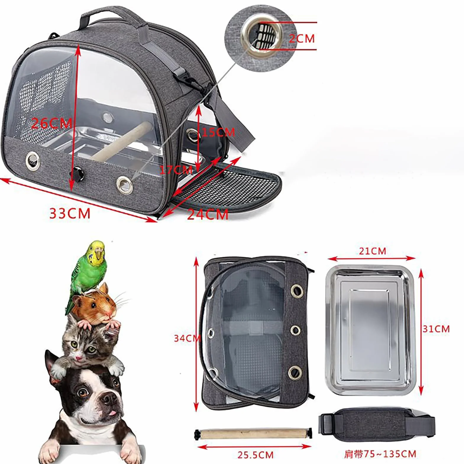 Uccello Borsa per il trasporto con finestra in PVC trasparente pappagalli zaino da viaggio portatile pieghevole per piccoli animali domestici