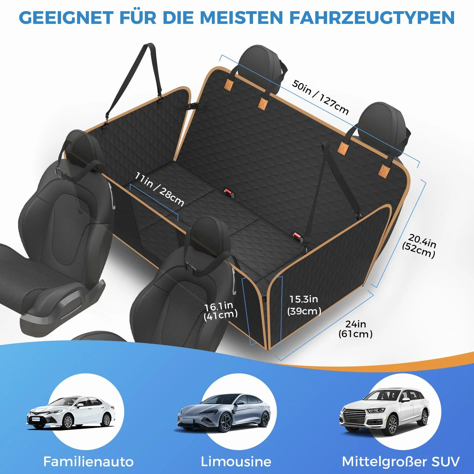 Coprisedile Auto per Cani con Pannello di Fibra Rigido- Più spazio - Impedisce ai Cani di Cadere, Impermeabile, Telo Auto Per Cani, Per Auto Durevole, Telo Auto Per Cani Usato in Tutte le Auto e i SUV