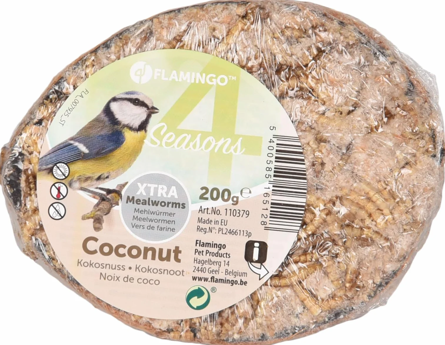Mangime Uccelli Selvatici - qualità Premium - Noce di Cocco ripiena con Vermi della Farina - 200g