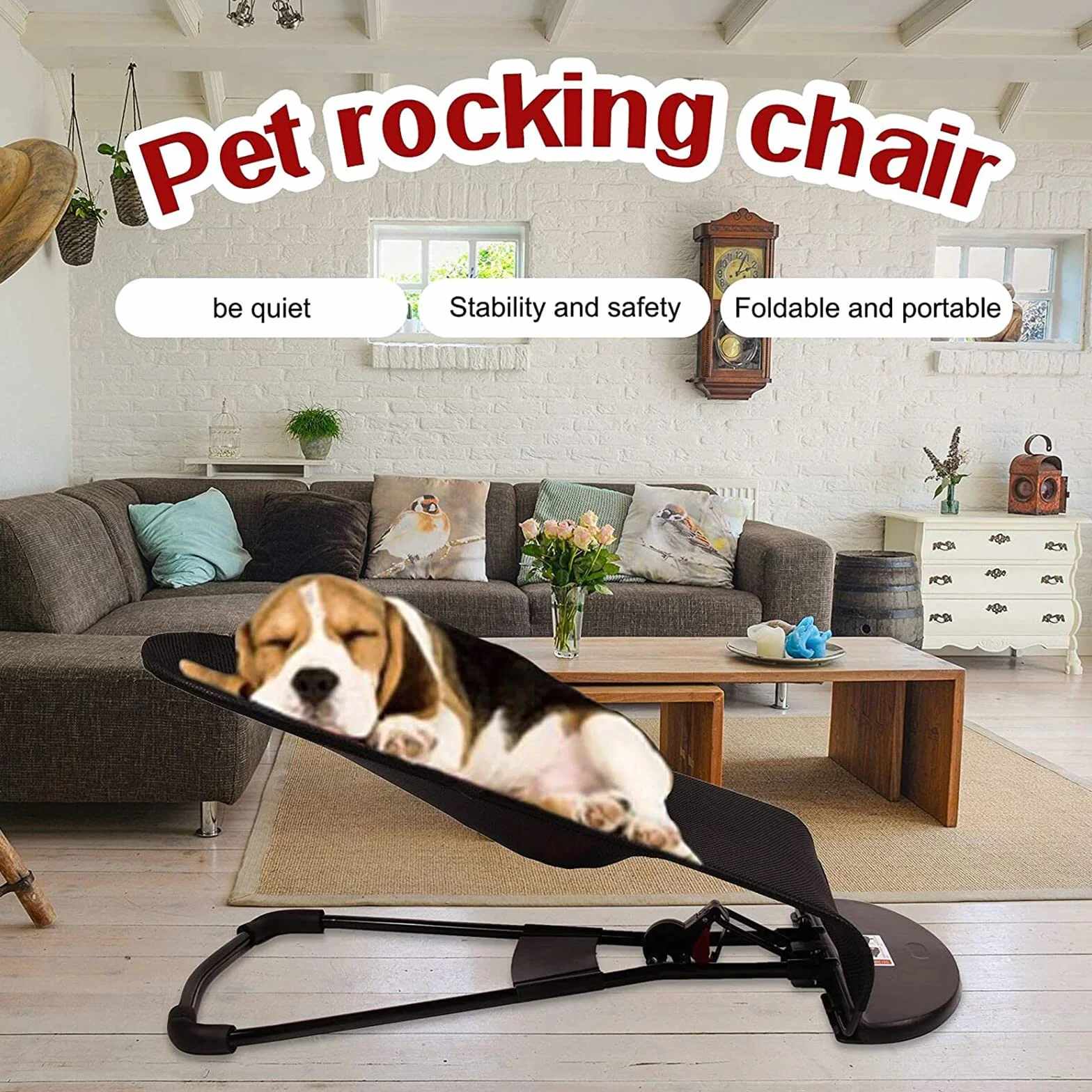 Sedia a Dondolo per Cani, Portatile, Pet Dog Cat Bed, Letto Pieghevole Adatto per Animali Domestici sotto 33 libbre / 15 kg, Nero