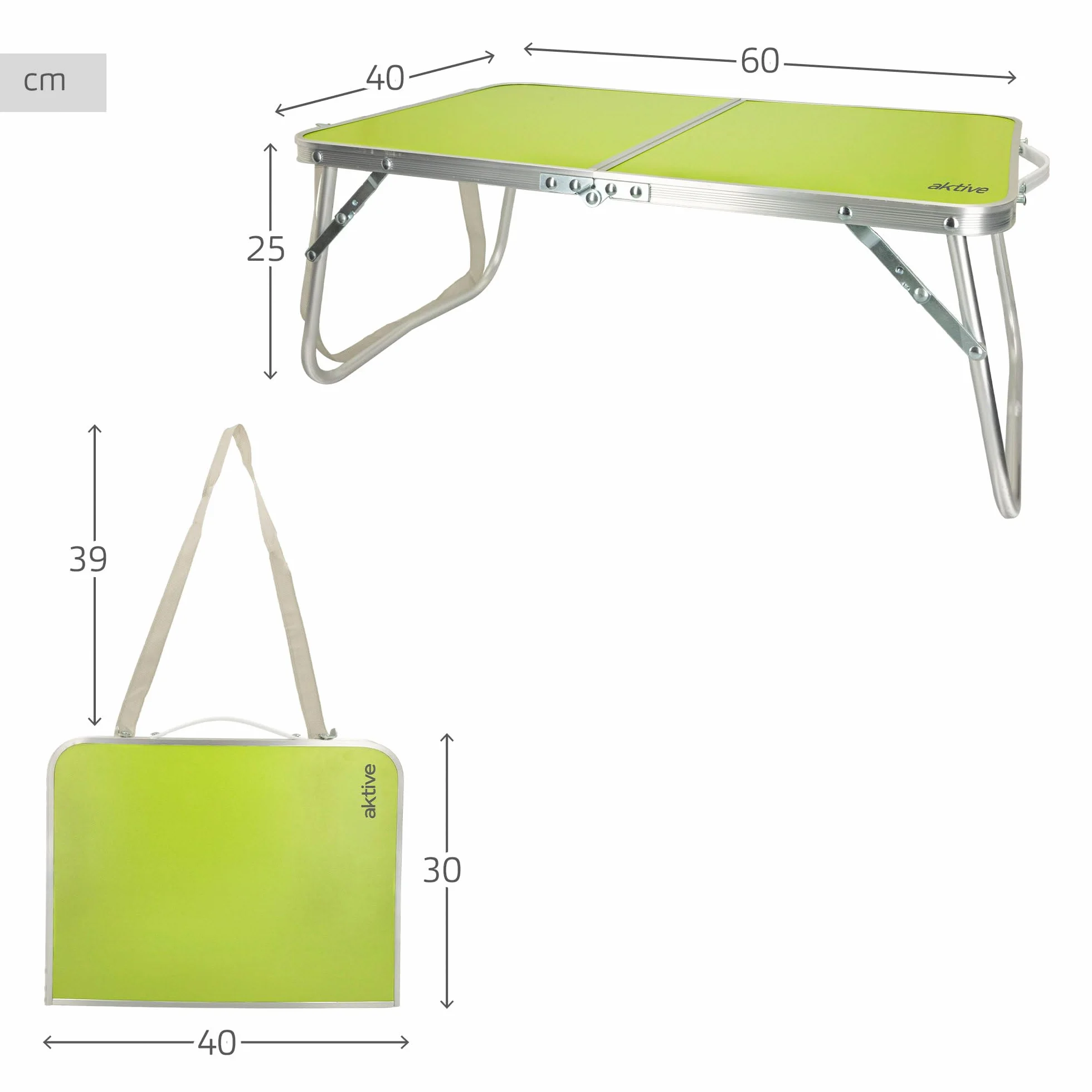 AKTIVE Składany stół plażowy 60x40x25 cm zielony metal drewno