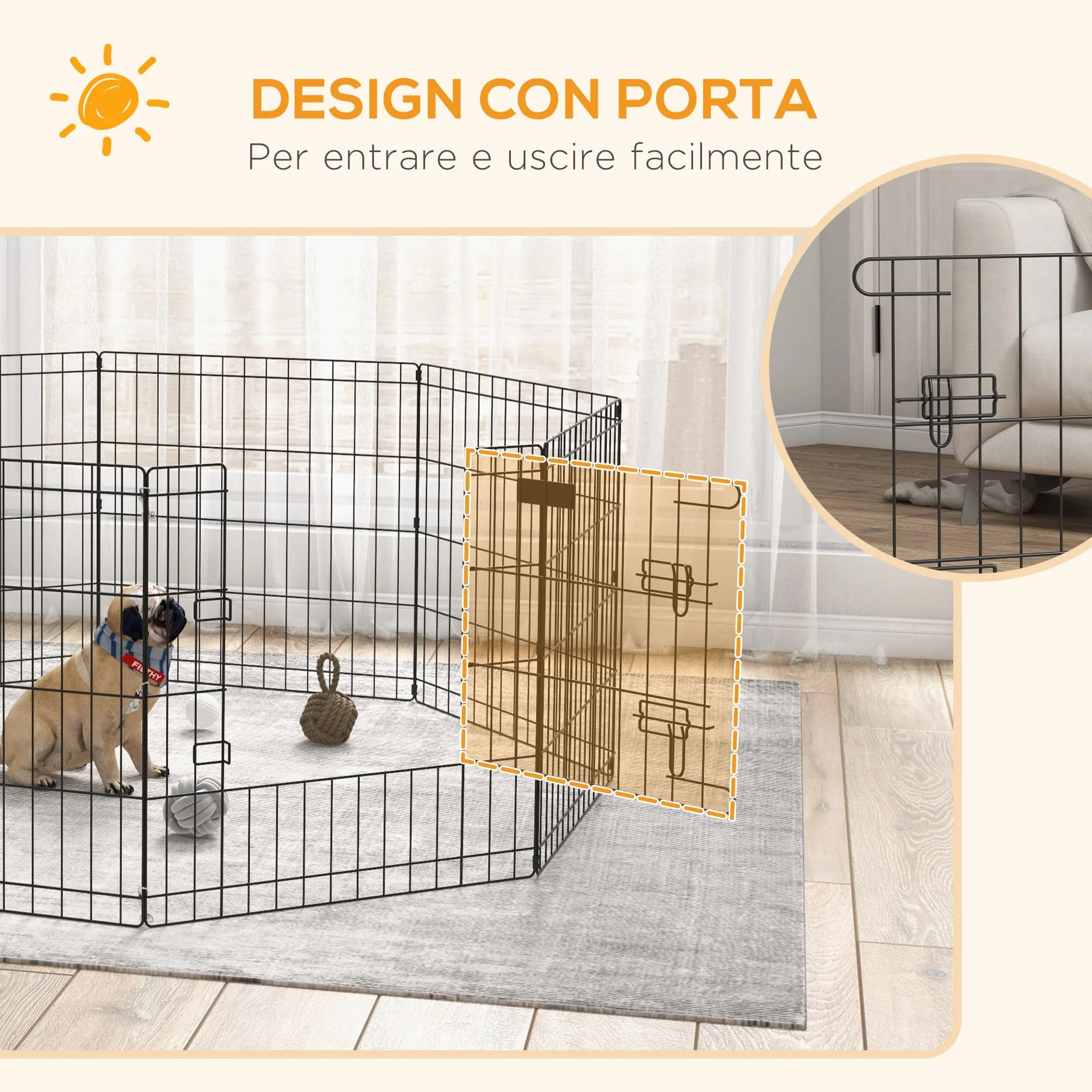 PawHut Recinto per Cani da Esterno e Interno, Recinzione Box 8 Pannelli a Rete con Porta 61 x 61cm, Nero