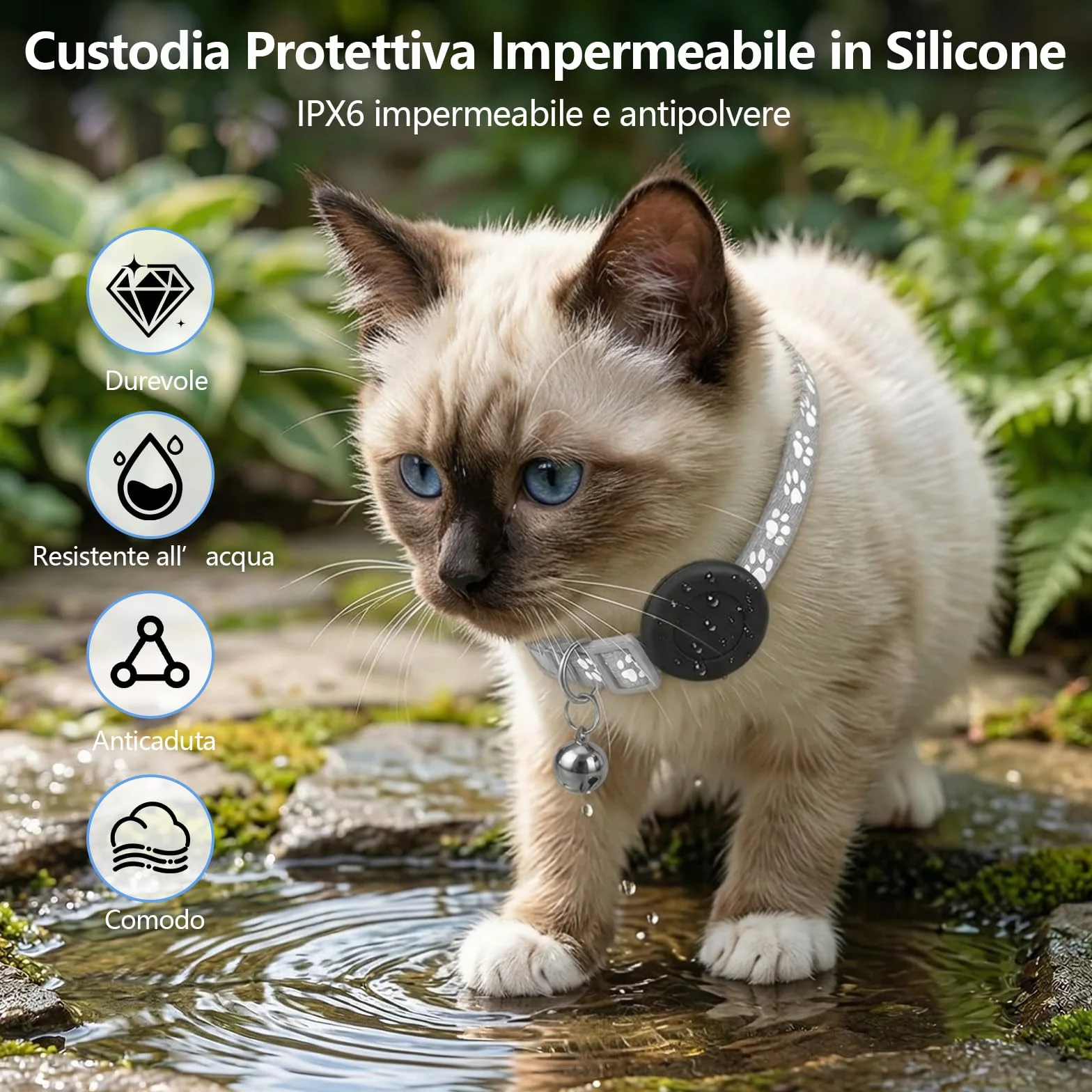 GPS per Cani, Collare GPS Gatto con Tracciamento in Tempo Reale, Localizzatori GPS per Cani, Posizionamento Globale Compatibile con iOS e Android, Impermeabile IPX6, Nessun Abbonamento - Grigio