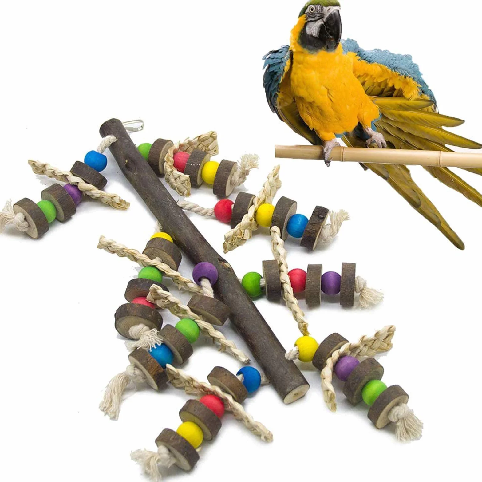 Pappagallo Uccelli 7 Pezzi Colorati Altalena Gabbia per Piccoli Parrocchetti Cockatiels Conures