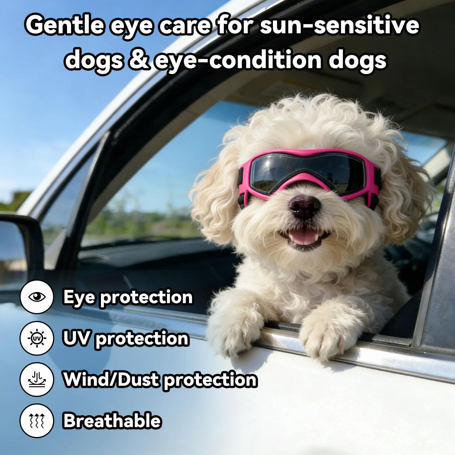 Occhiali da Sole per Cani Occhiali Protettivi per Cani Occhiali da Sole Anti-UV Protezione per gli Occhi per Cani Piccoli/Medi - Rosa