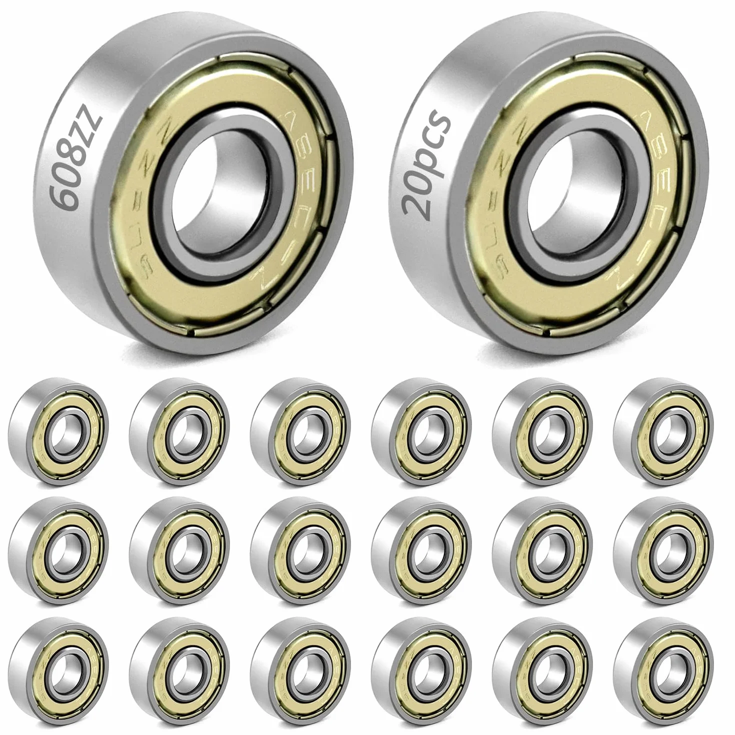 Cuscinetti a Sfera 608ZZ 8x22x7 mm QWORK 20 Pezzi Prelubrificati Doppia Schermatura